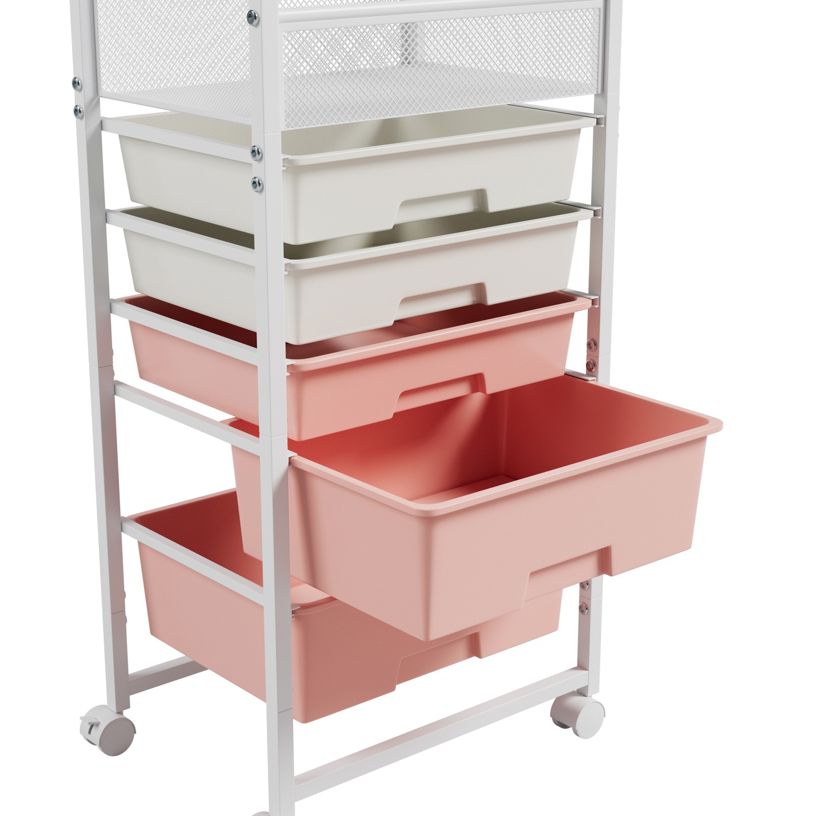 2 Pack 5-Tier Rotating Utility Cart Mobile Metal Storage Organizer Trolley White