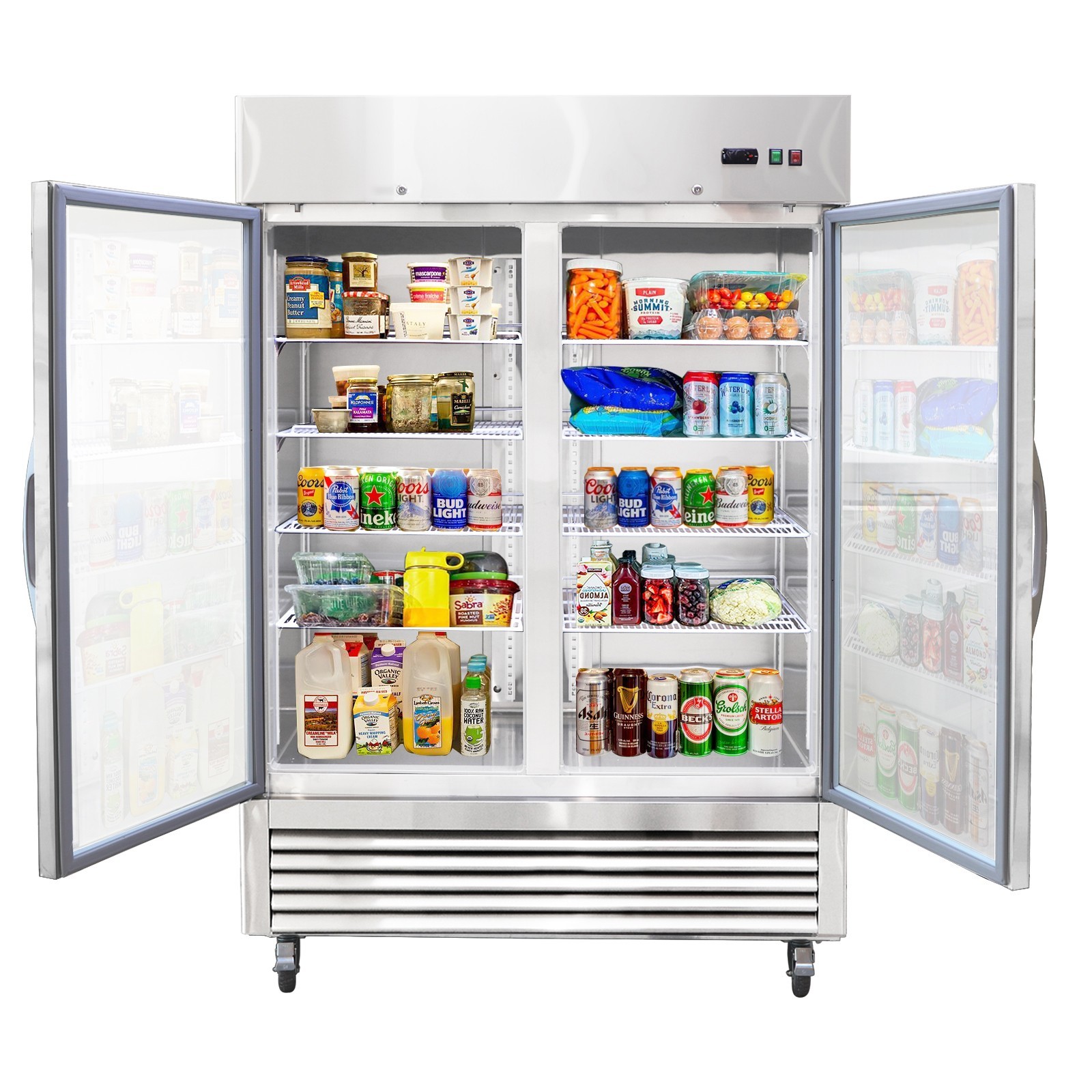 54» W Commercial Display Fridge | 42.2 Cu.ft 2 Glass Door Reach-in Cooler