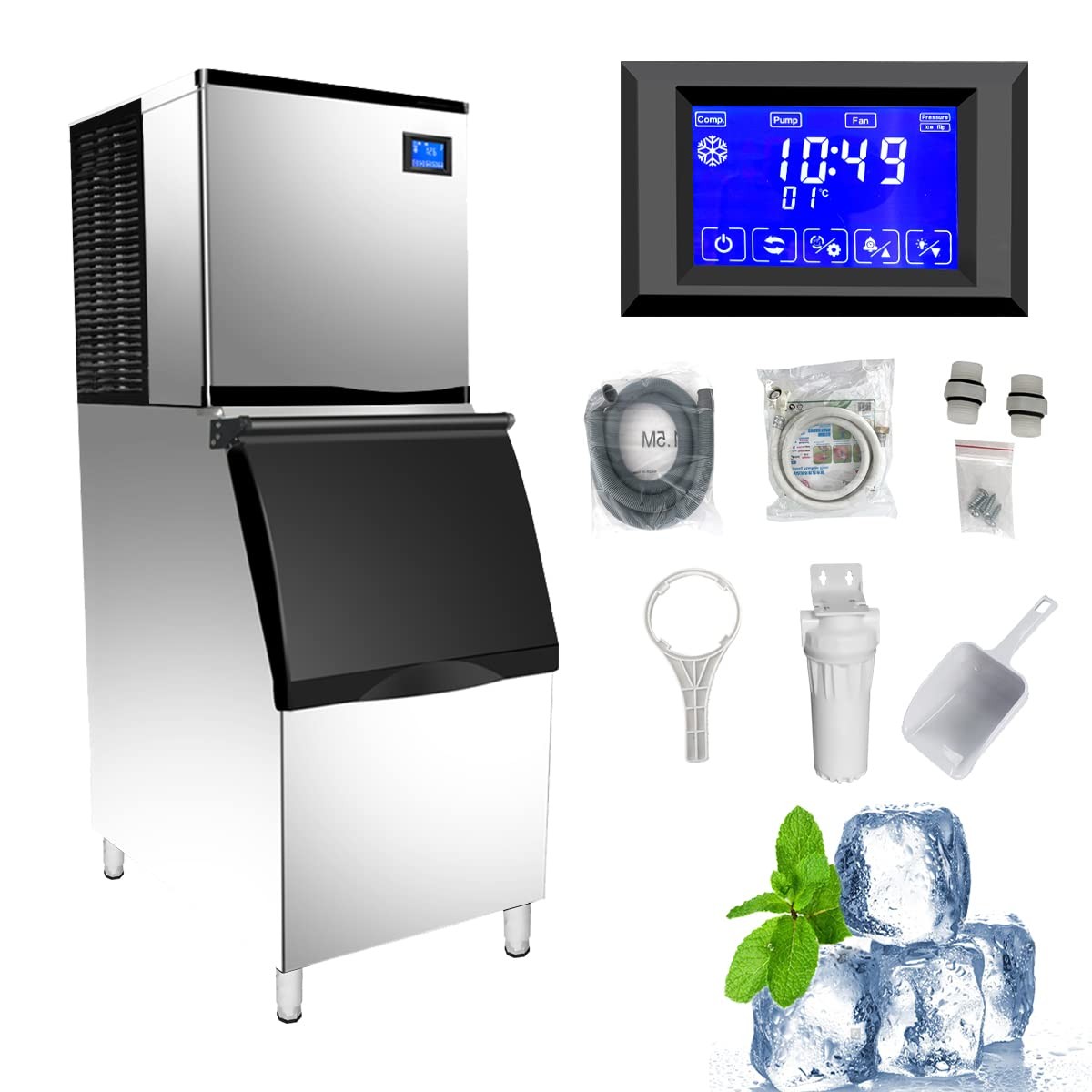 700Lb/24H Commercial Ice Maker Built-in Ice Cube Machine with 440Lbs Ice Storage