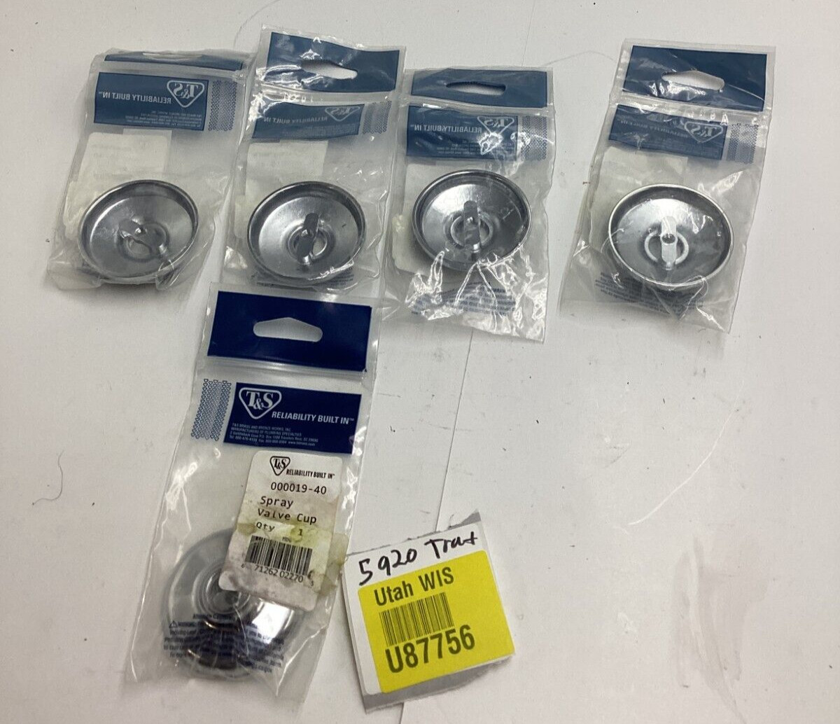 (QTY 5) T&S 000019-40 Brass Spray Valve Cup Polished Chrome Plated Brass