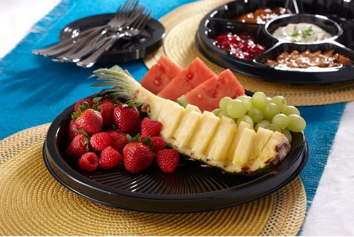 Sabert Nova 12″ Flat Catering Tray with Dome Lid, Black/Clear, PET | 25/Case