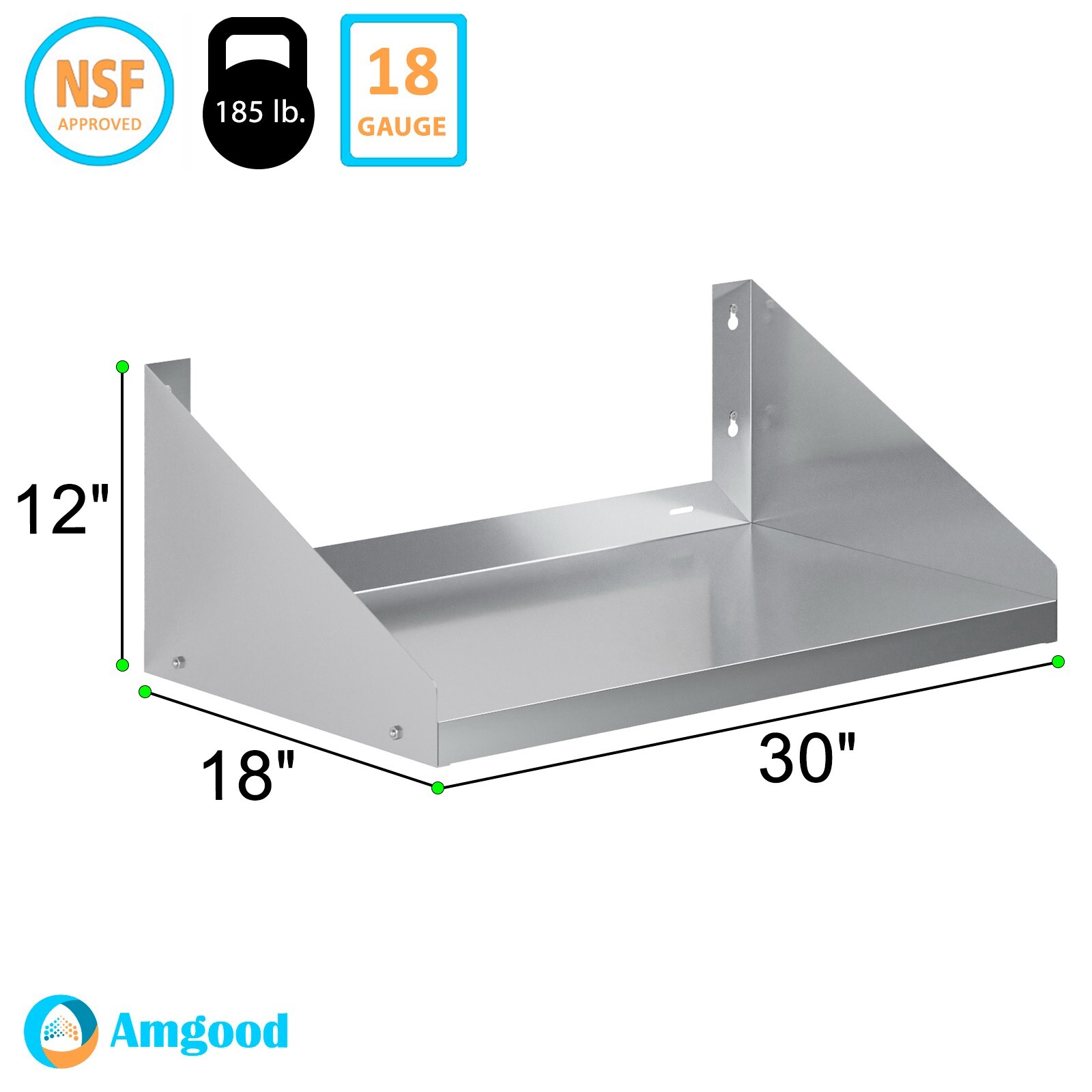 18 in. x 30 in. Stainless Steel Wall Shelf with Side Guards