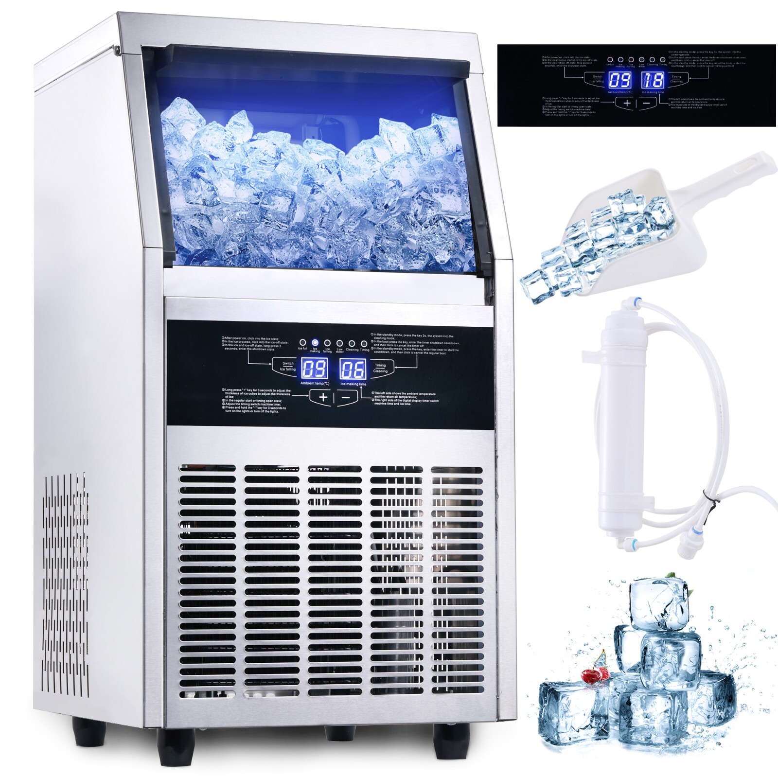 Commercial Ice Machine 90lbs Built-in/Freestand Restaurant Bar Cube Maker New