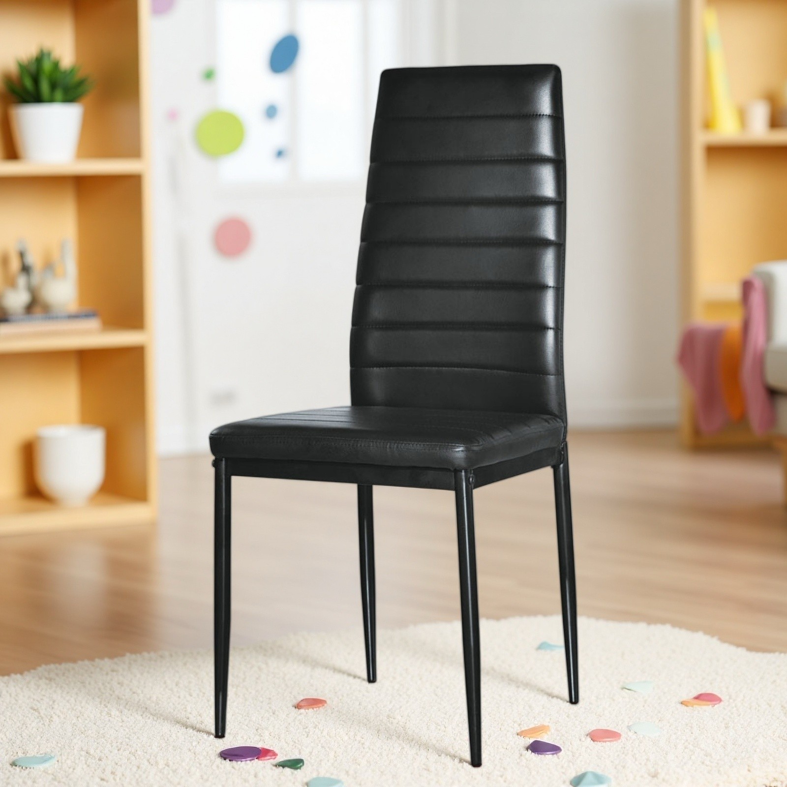 4PCS Black High Back Dining Chair, Modern Kitchen Chair & Restaurant Chair