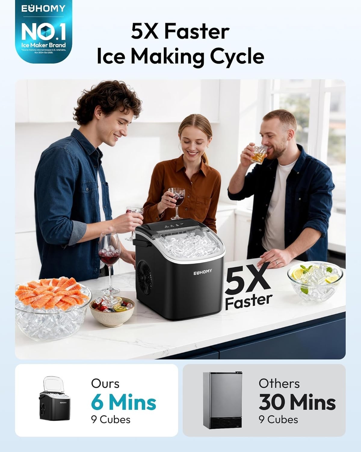 Portable Countertop Ice Maker Machine 26LB/Day Auto Clean Ice Scoop Black