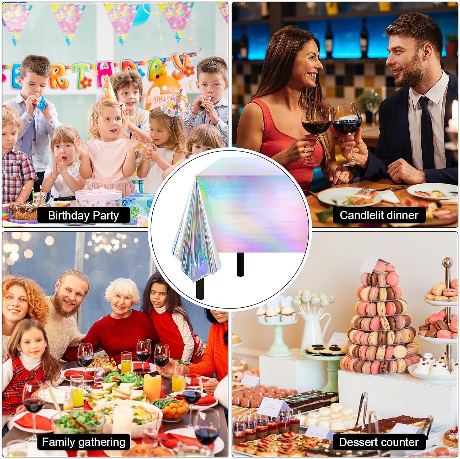 Iridescent Party Decorations,132 Pcs Disposable Iridescent Party Plates Cups