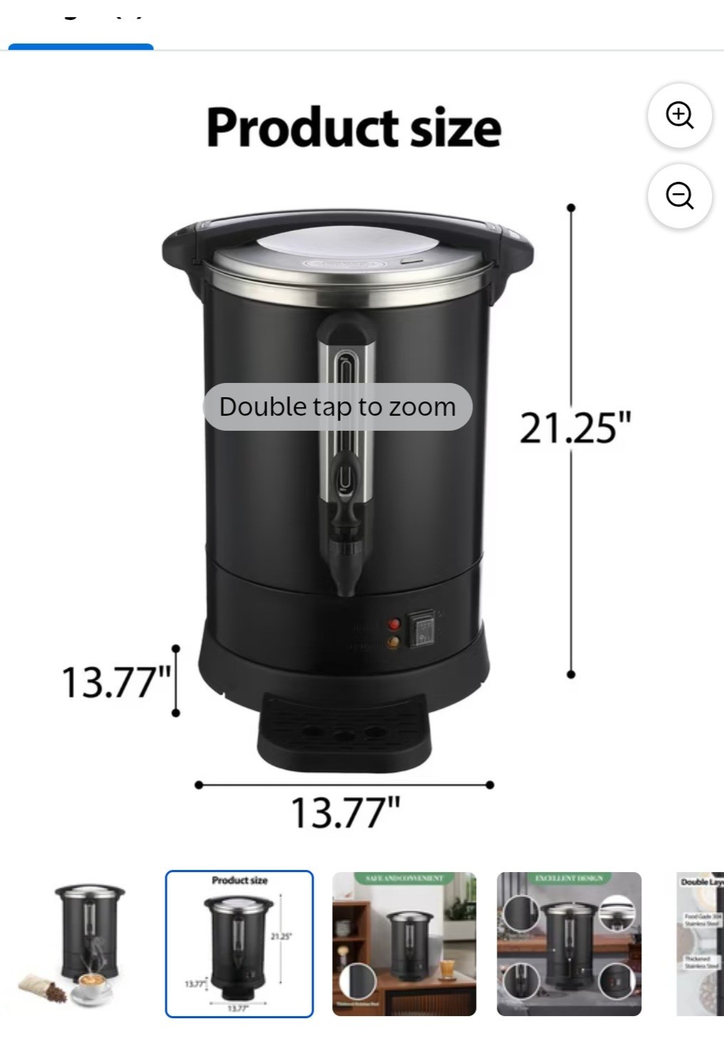 Double-Wall Insulated Coffee Urn 80-Cup, 12L / 3.2 Gal Commercial Coffee Maker,