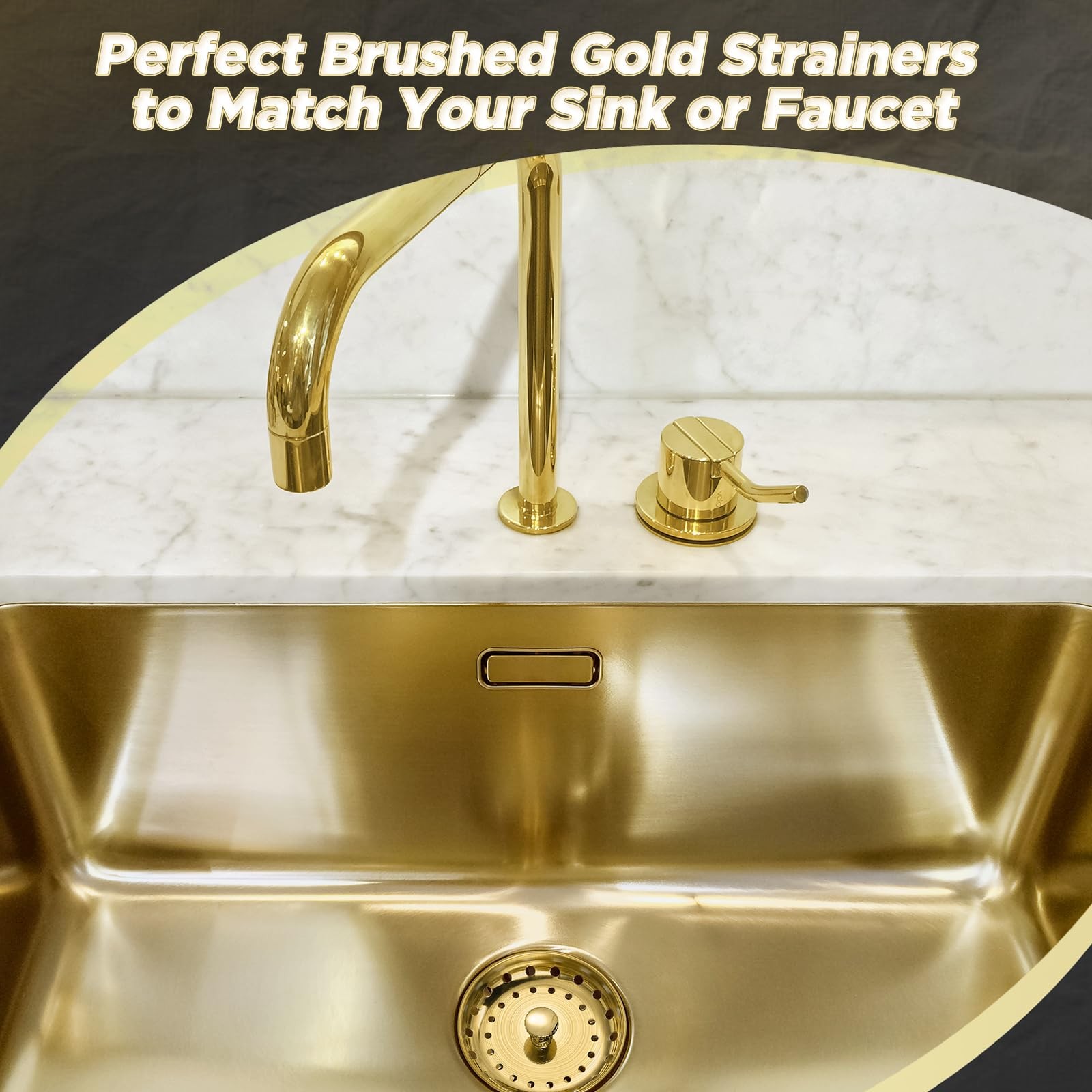 Mudder 3 Pcs Kitchen Sink Drain Strainer and Stopper Stainless Brushed Gold