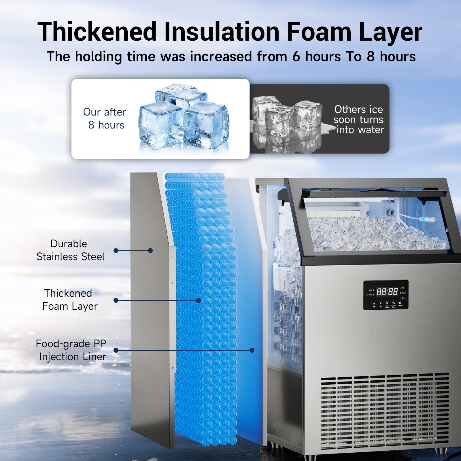 Commercial Ice Maker 150LB/24H | 40LB Bin | Self-Cleaning | 45 Cubes| Home & Bar