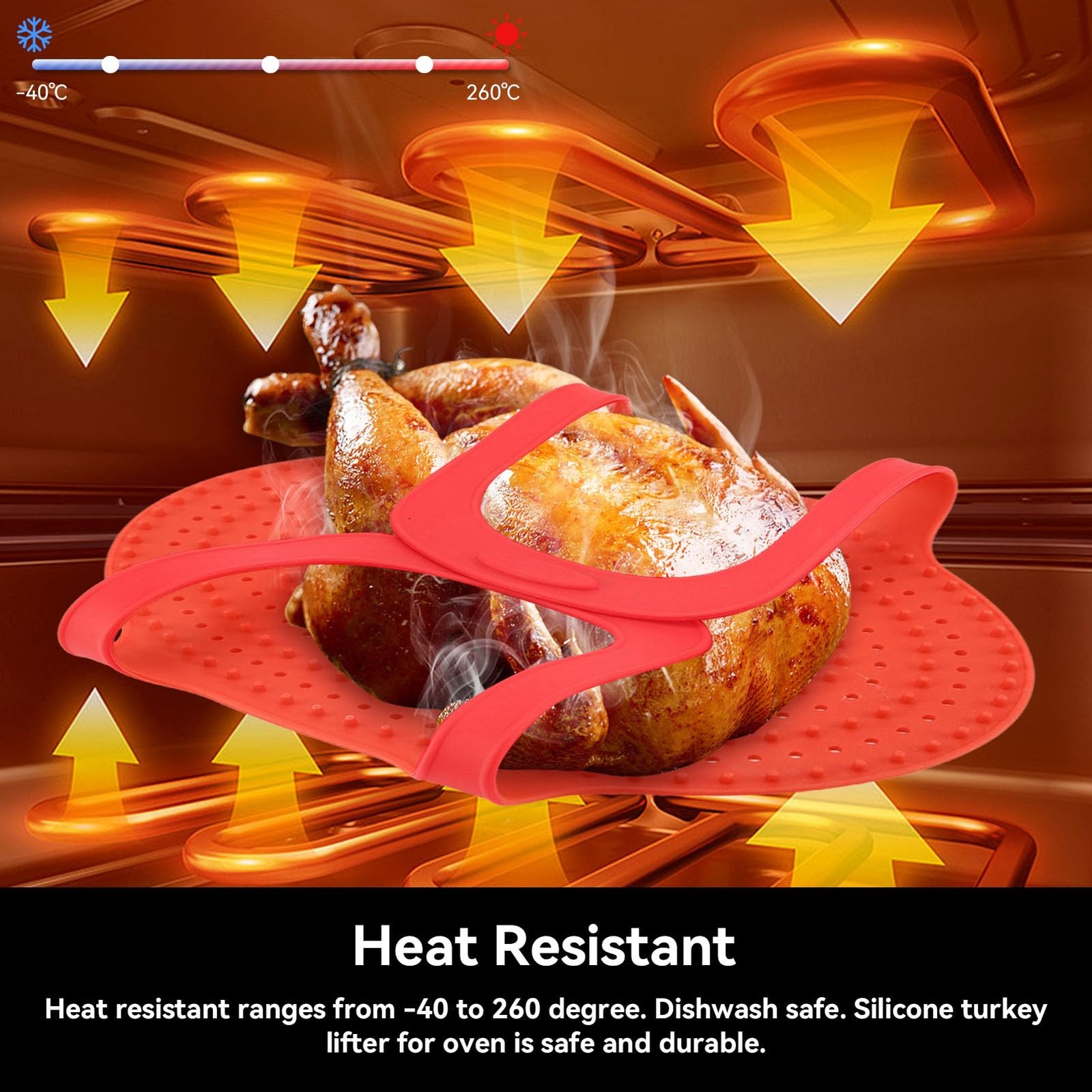 Silicone Turkey Lifter, Reusable Steamer Basket Heat 23.2″L x 4.9″W, Red