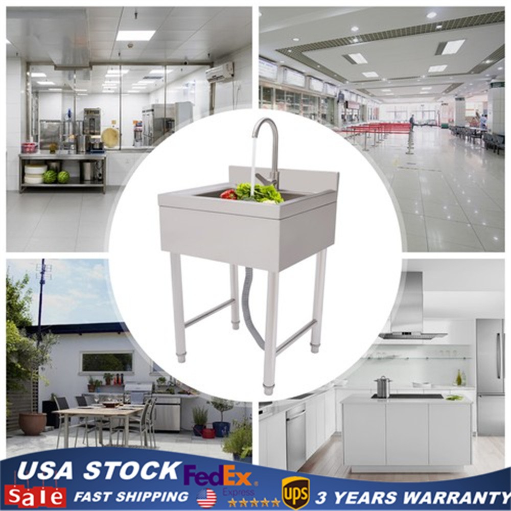 Commercial Utility Sink Stainless Steel Kitchen Sink 1 Compartment with Faucet.