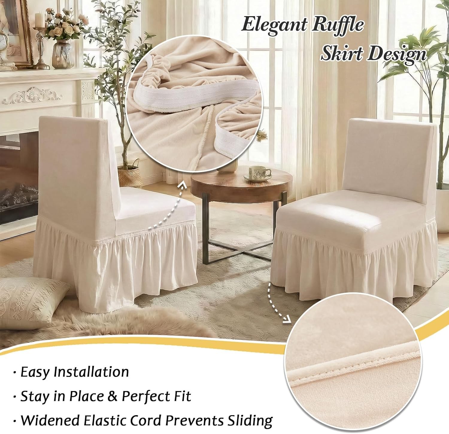 Beige Spandex Armless Accent Chair Cover with Skirt Stretch Super Soft Modern