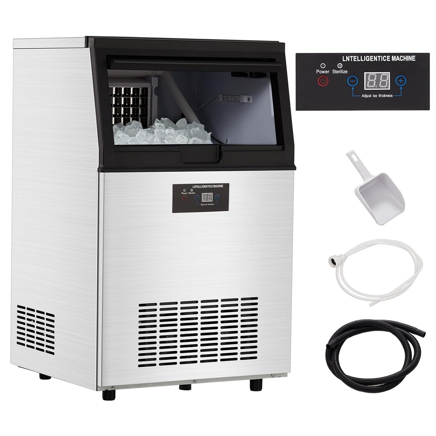 80LBS/24H Commercial Ice Maker Freestanding Stainless Steel Ice Machine for Home