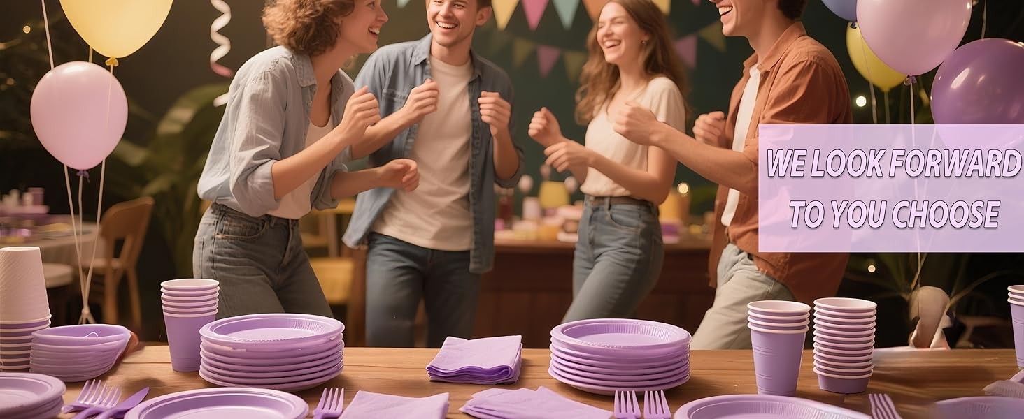 210Pcs Lavender Plates,Light Purple Plastic Dinnerware Set,Party Supplies