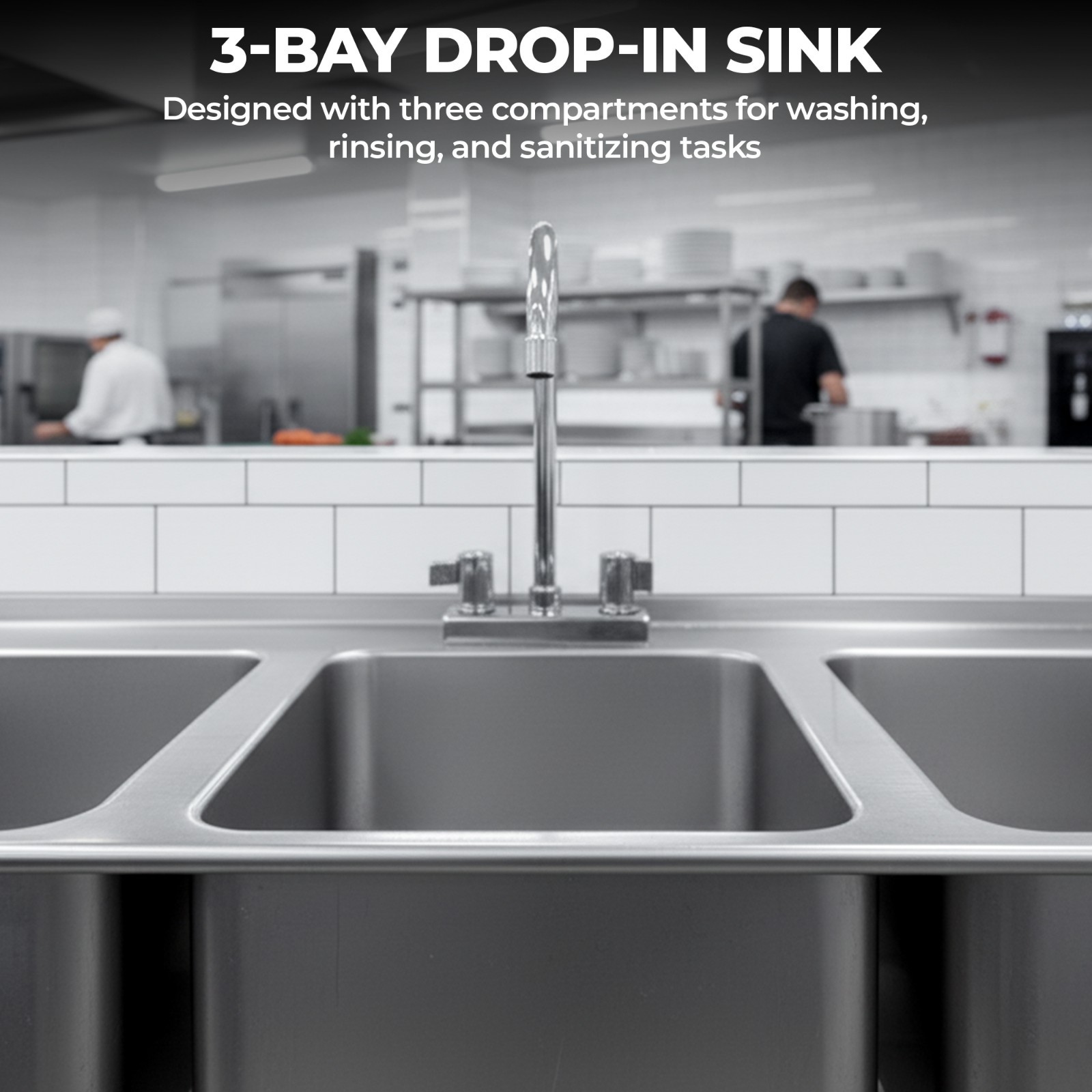 Stainless Steel Drop Sink – 3 Compartment Drop in Sink 10″ x 14″ x 10″ w/ Faucet