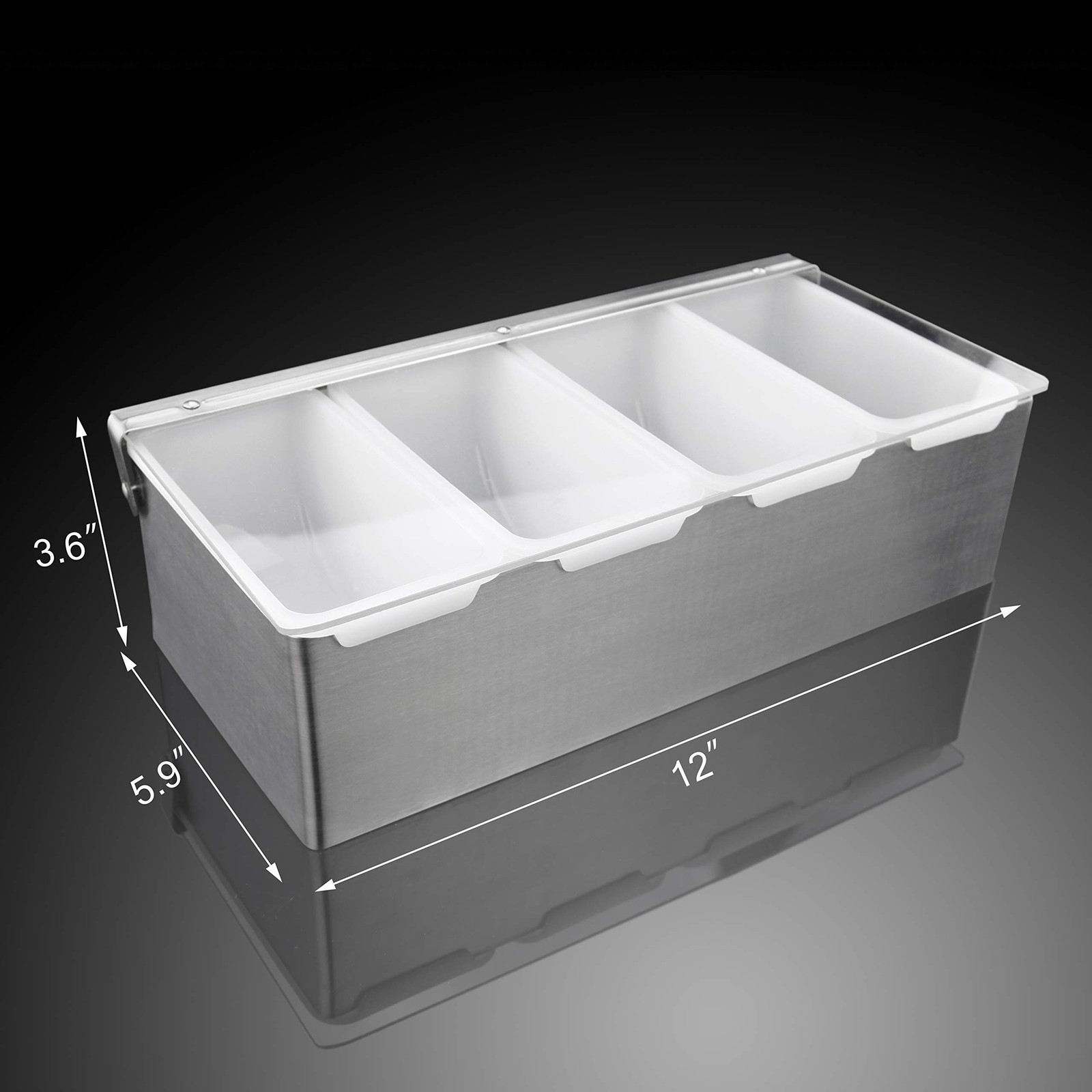 New Star Foodservice 48025 Stainless Steel Condiment 4 Compartments, Silver