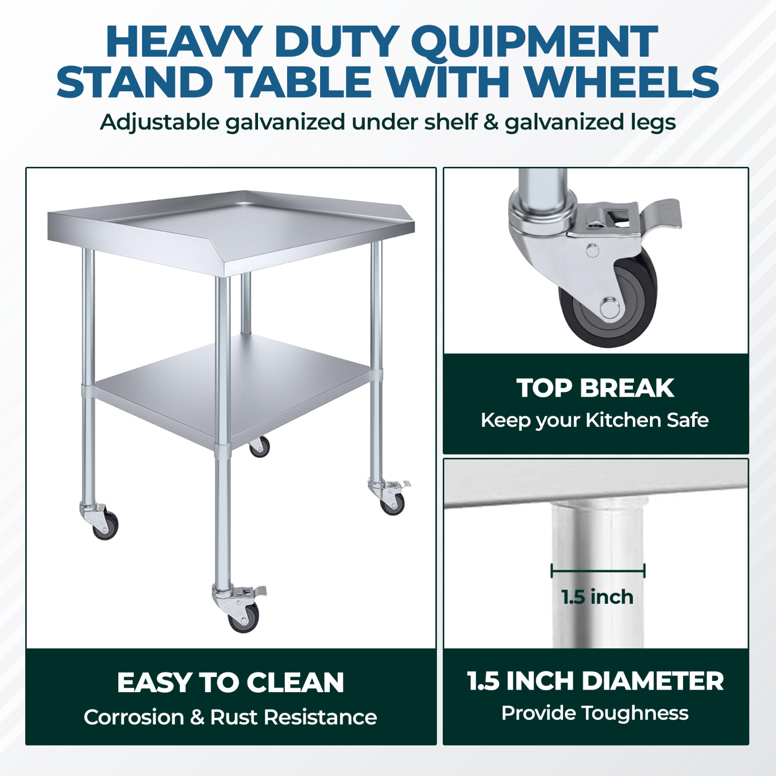 🛠️ Stainless Steel Equipment Stand with Wheels – 72″ x 30″ | Heavy Duty | NSF