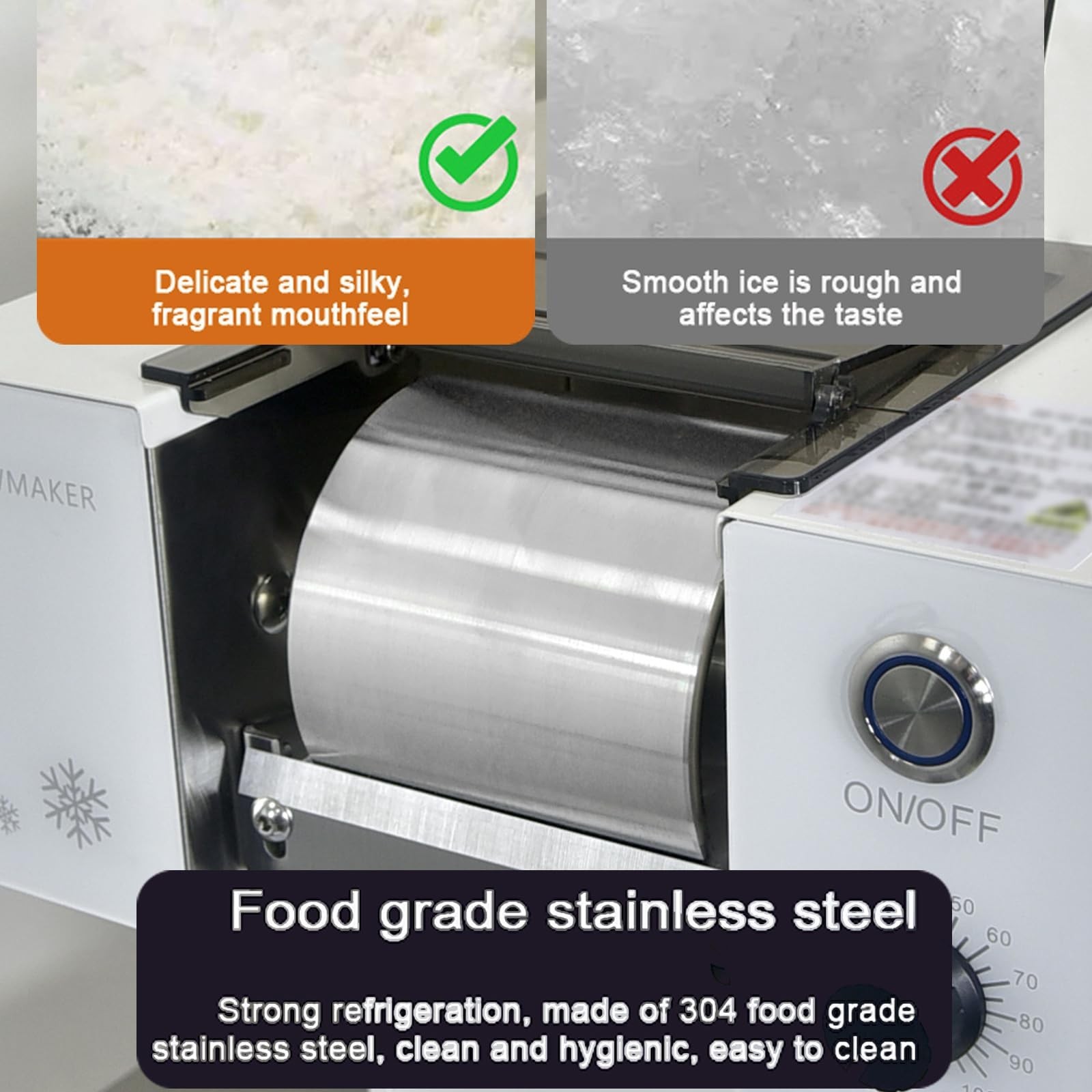 Kolice Automatic Electric Shaved Ice Machine, Snowflake Ice Crush Machine 55kgs