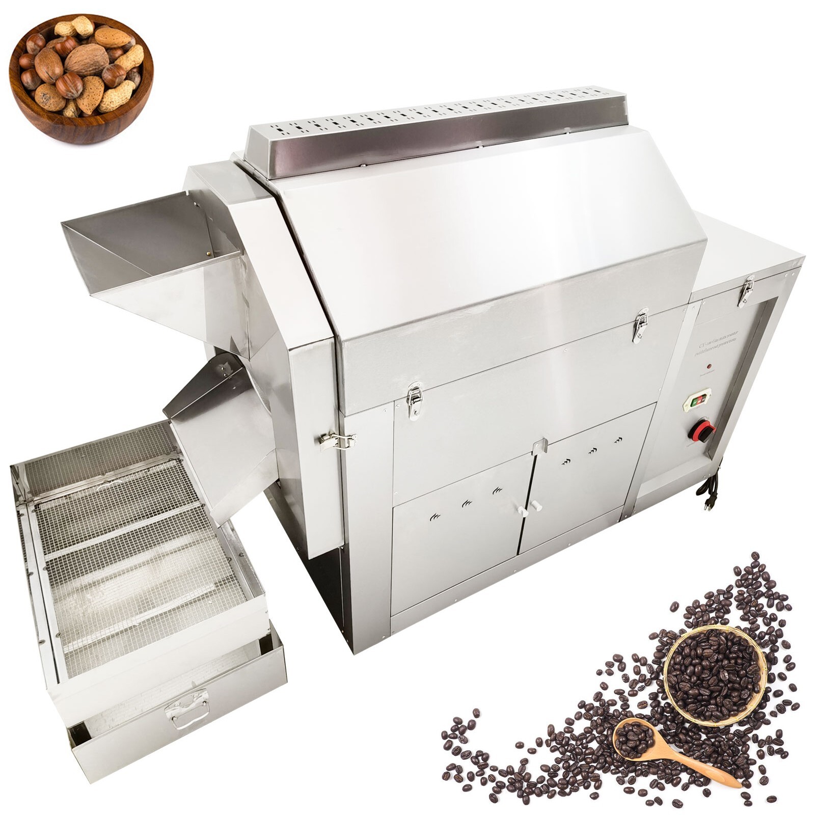 220V 1PH Gas Type Automatic Coffee Bean Nuts Roaster Capacity 110lbs 0-300℃