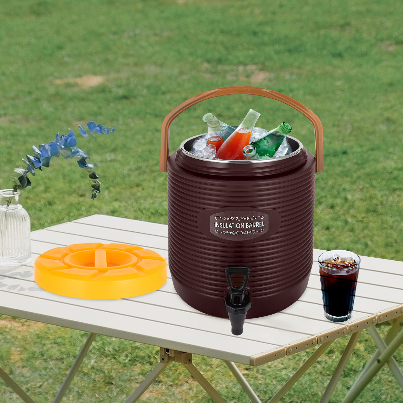 13L Hot & Cold Drink Dispenser Insulated Beverage Dispenser with Faucet Brown US