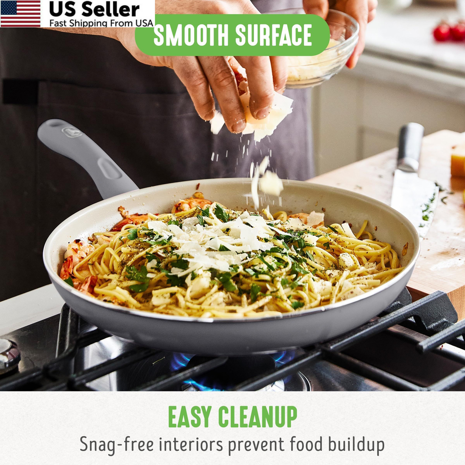GreenLife Soft Grip Healthy Ceramic Nonstick 8″ Frying Pan Skillet, Gray