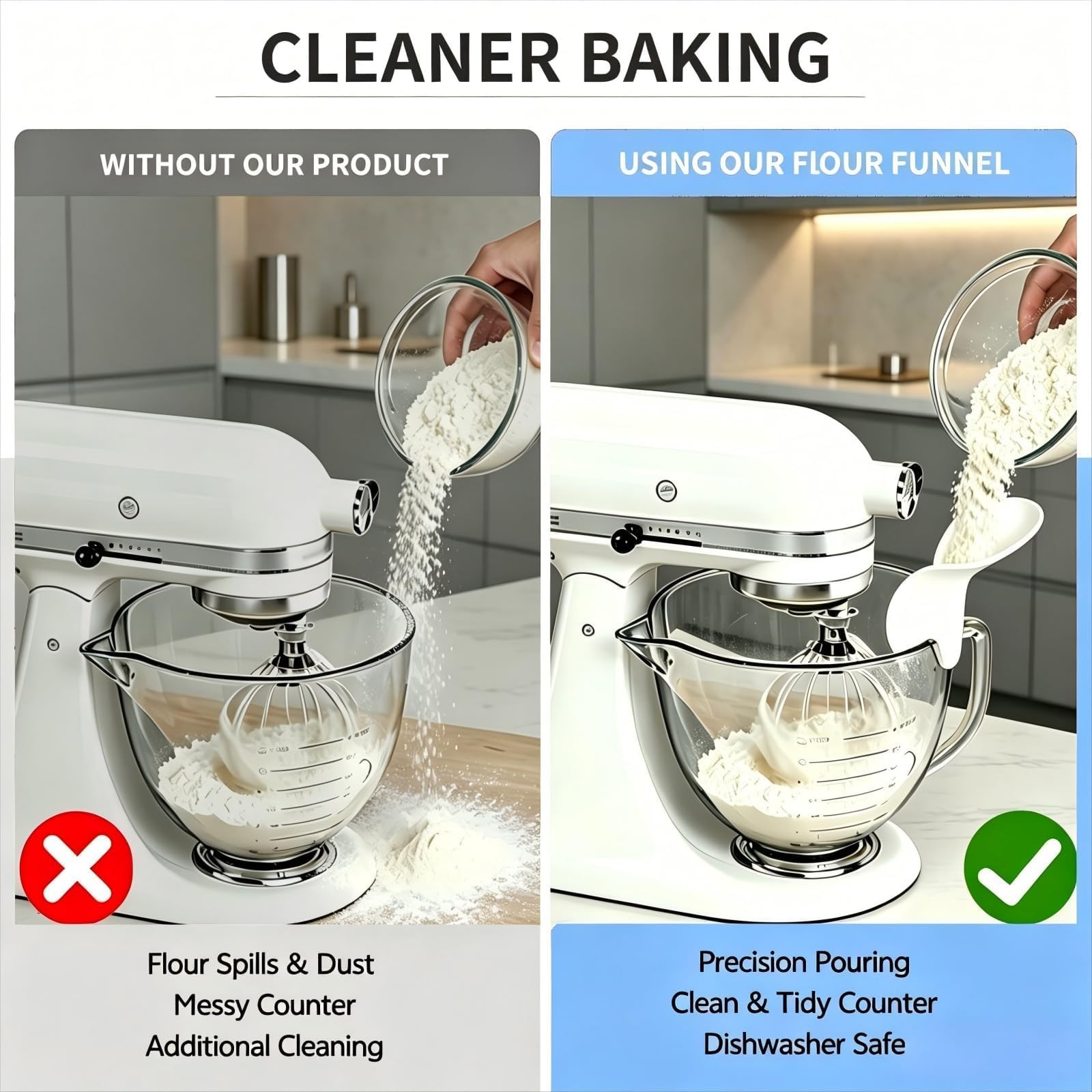 Pouring Chute for KitchenAid Stand Mixer: Universal Silicone Flour Funnel & C…