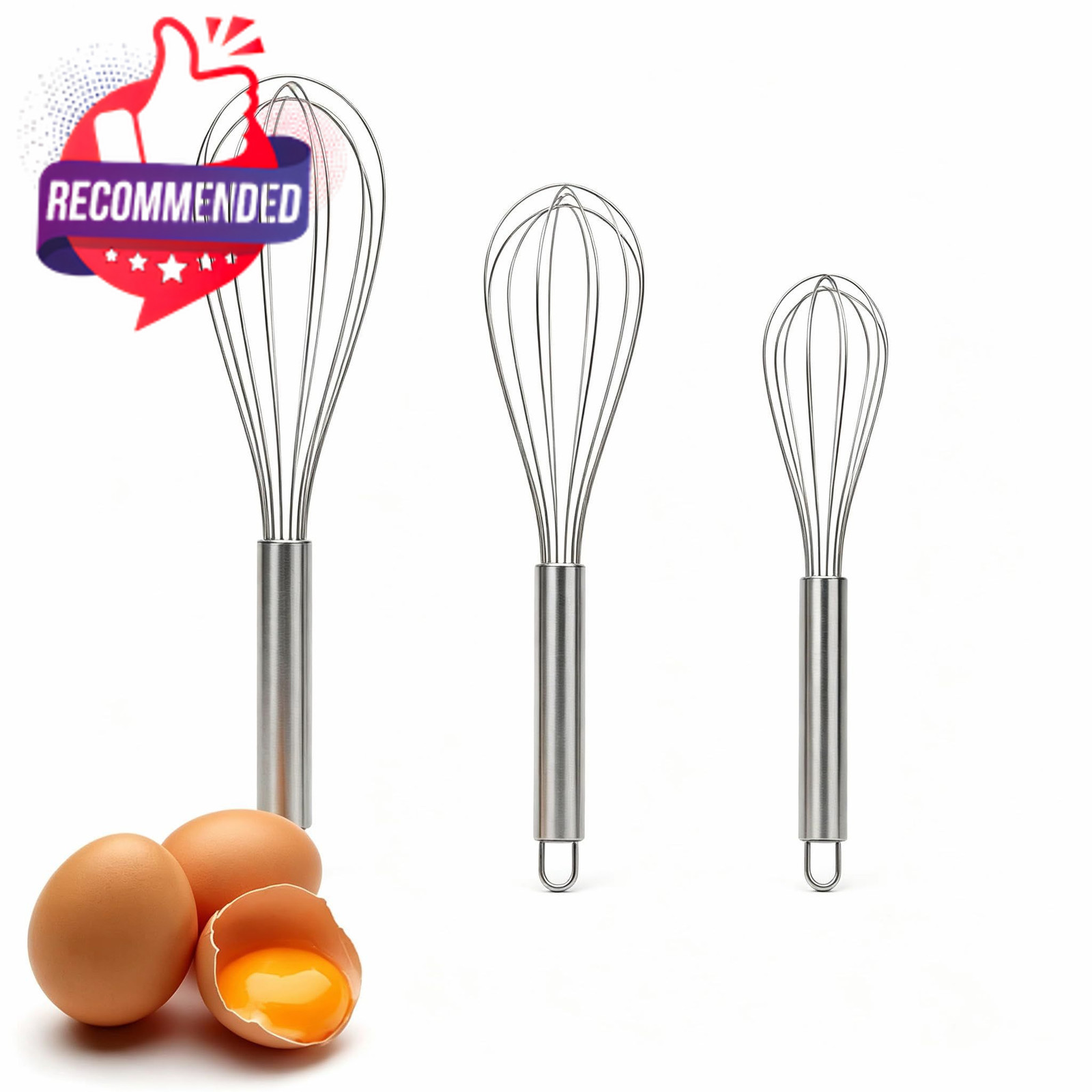 Stainless Steel Whisk Set, 3 Sizes (8″, 10″, 12″) Kitchen Whisks For Cooking