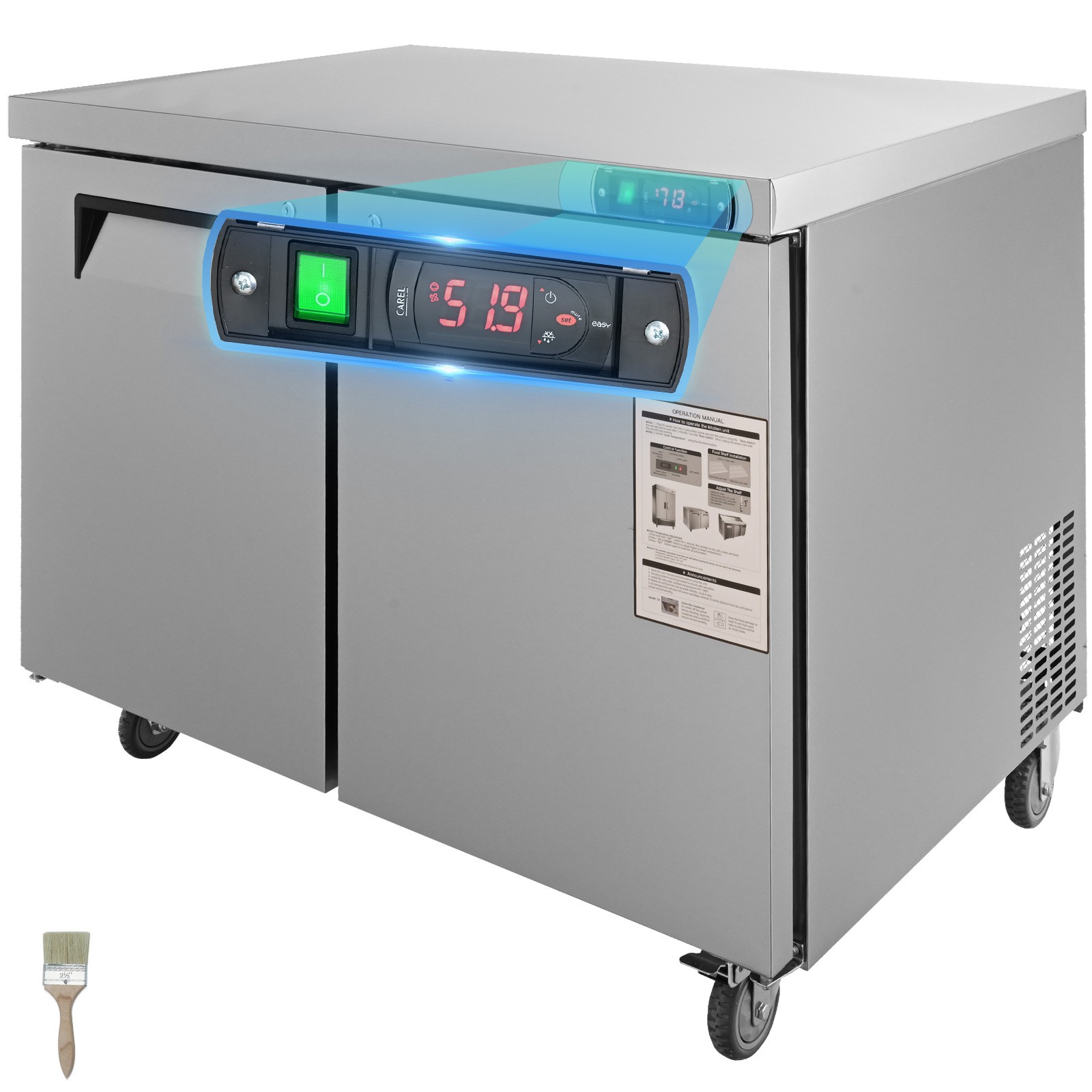 VEVOR 48″ Undercounter Worktop Refrigerator Prep Table 12.9 Cu.Ft Cooler 2 Doors