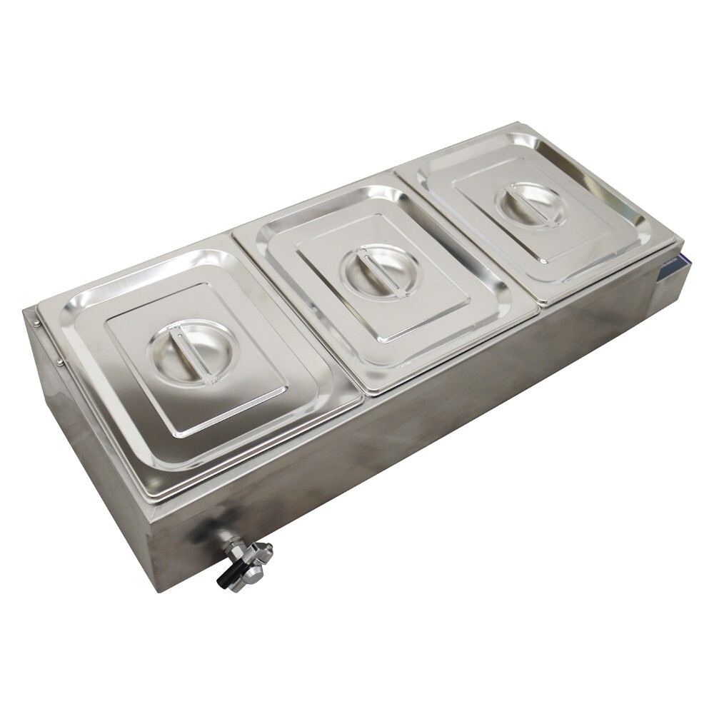 3 Pots Counter top Food Warmer 6″ Deep 1/2 size Pan Bain Marie Steamer 1500W