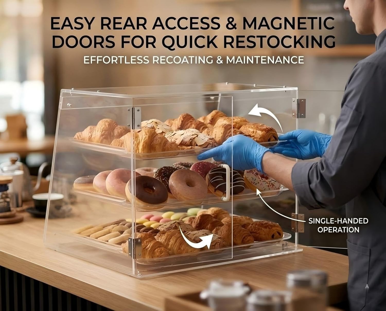3-Tier Commercial Bakery Display Case | Countertop Pastry Showcase with Remov…