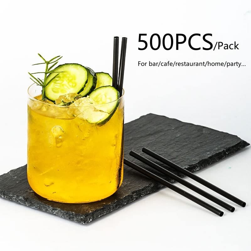 Summerdate 500Pcs Black Disposable Straws5.12 Straight Flat Straw0.16 Diameter