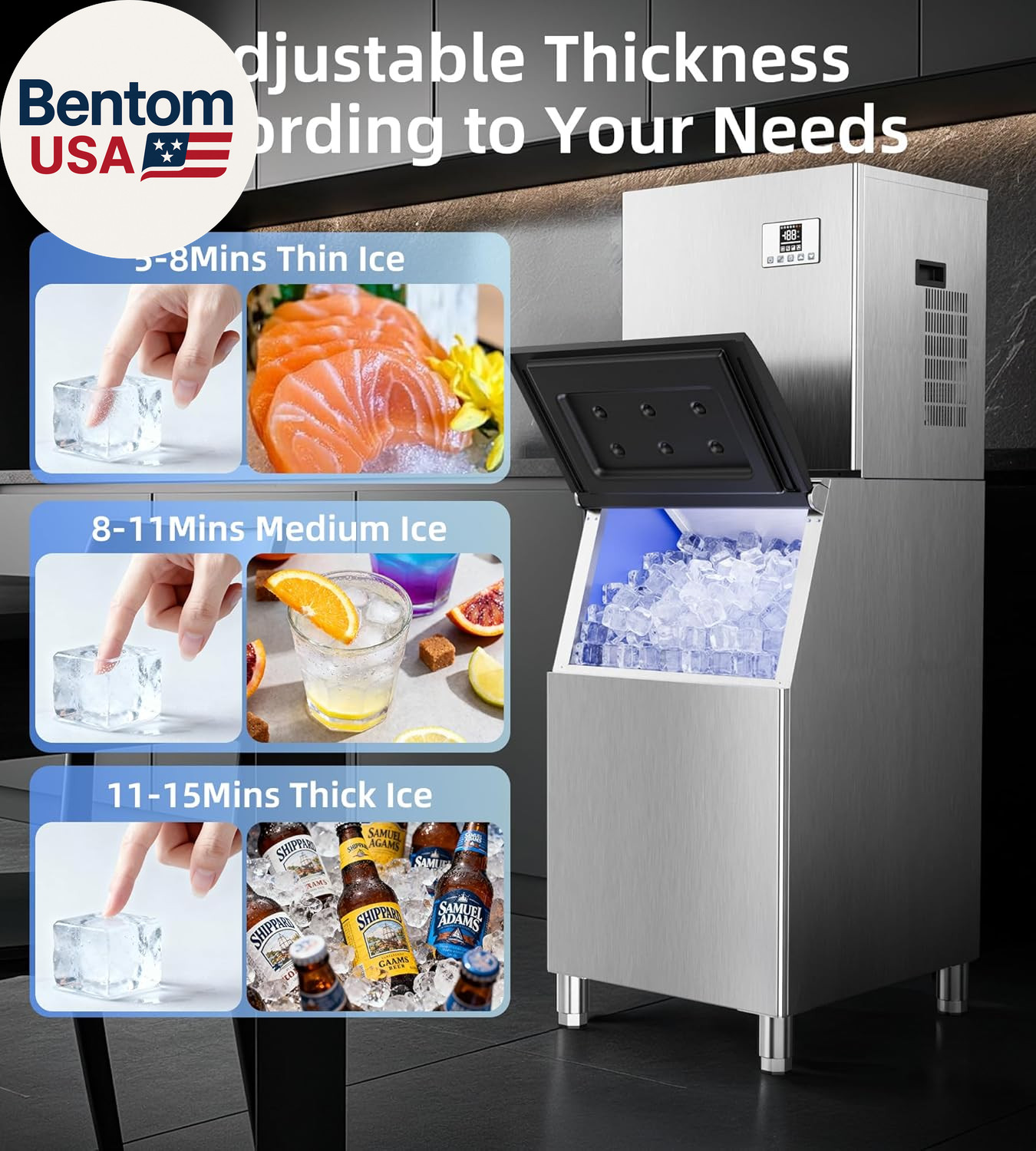 Commercial Ice Maker Machine 450Lbs/24H with 250Lbs Storage, Self-Cleaning Mode,