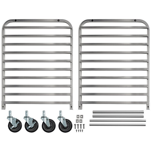 20″W x 26″L x 38″H Aluminun 10 Pan End Load Bun Pan Bakery Rack With Casters