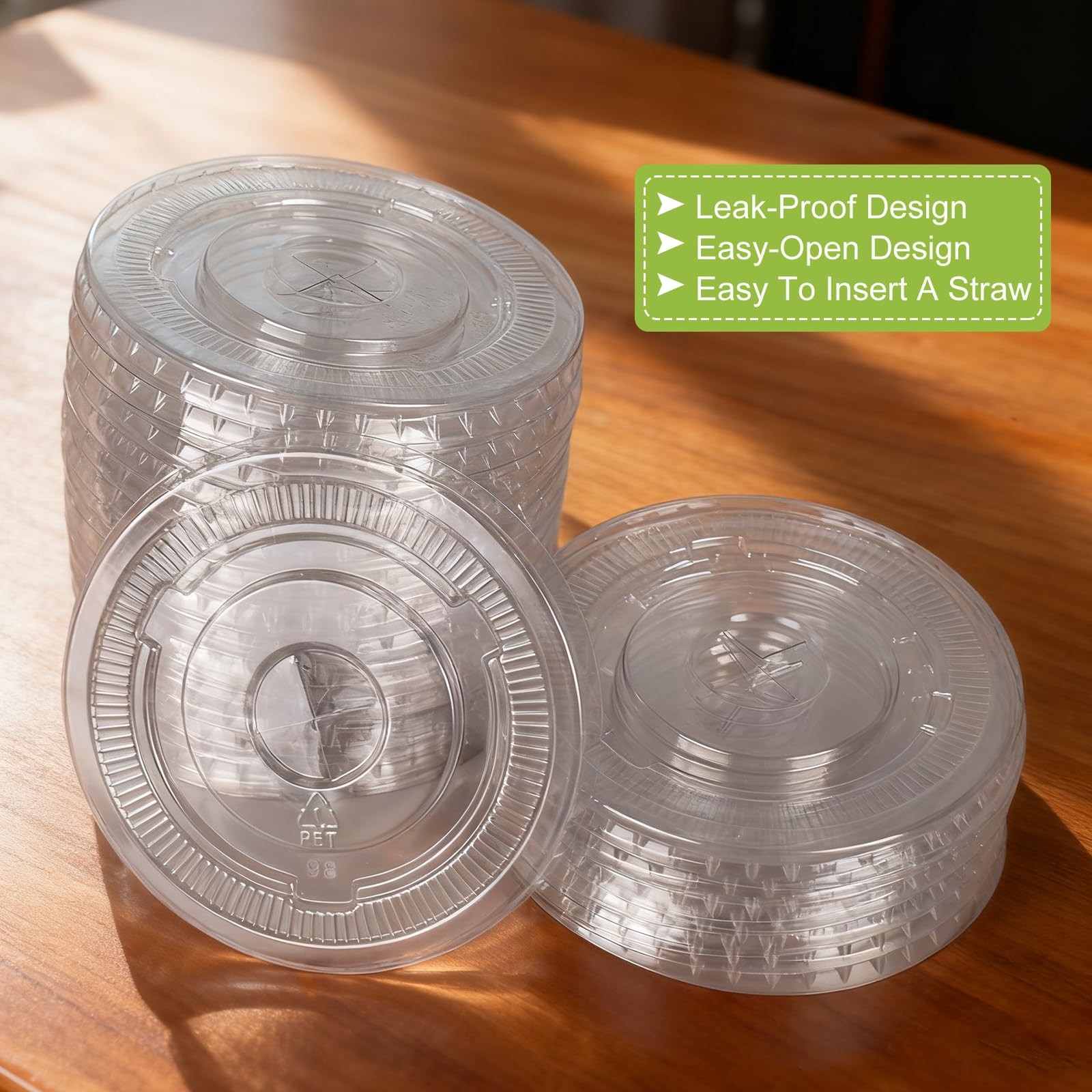 200pcs, PET, Plastic Lids, 98mm Plastic Cup Lids, With Straw Slot, Disposable…