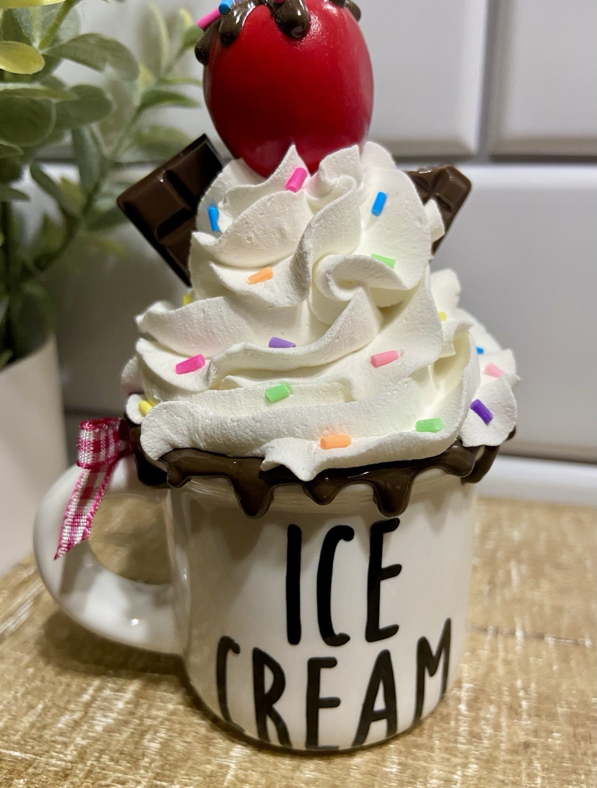 Cute ICE CREAM Mini Ceramic Mug Faux Fake Whipped Cream Tiered Tray Decor SUMMER