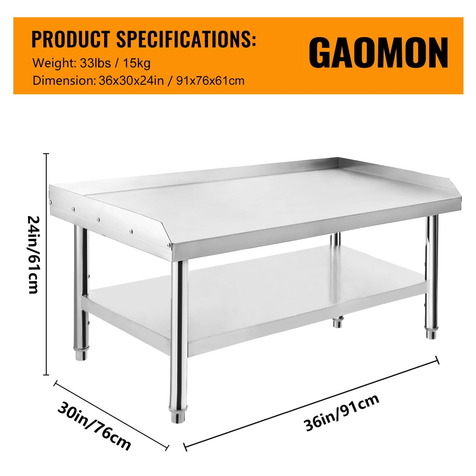 GAOMON SK-3630 Stainless Steel, 36 x 30 x 24 inch Adjustable Storage Undershelf,