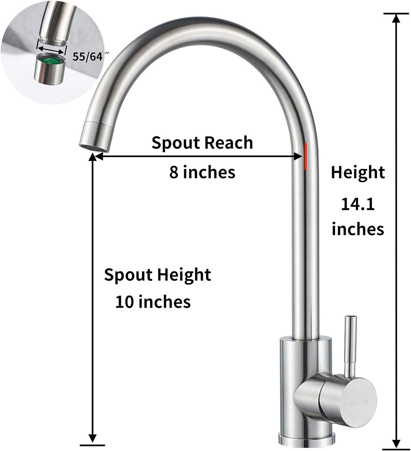 Brushed Nickel High Arc Kitchen Faucet, Single Hole Design