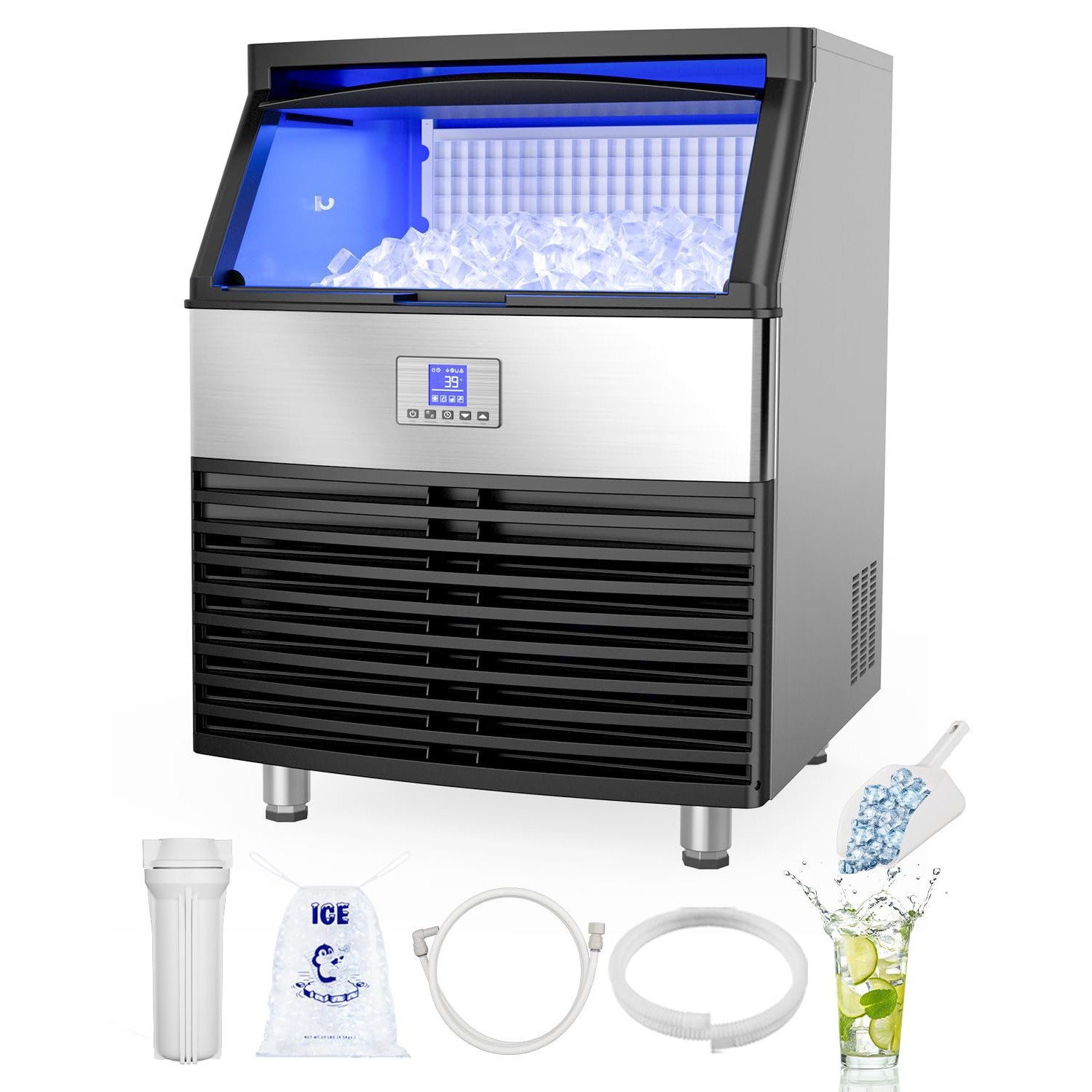 350lb Built-in Commercial Ice Maker Stainless Steel Bar Restaurant Cube Machines