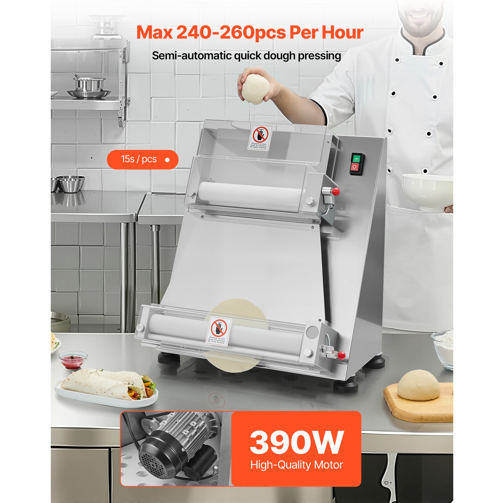 3-16 Inch Pizza Dough Roller Sheeter Semi-automatic Commercial Dough Press 390W