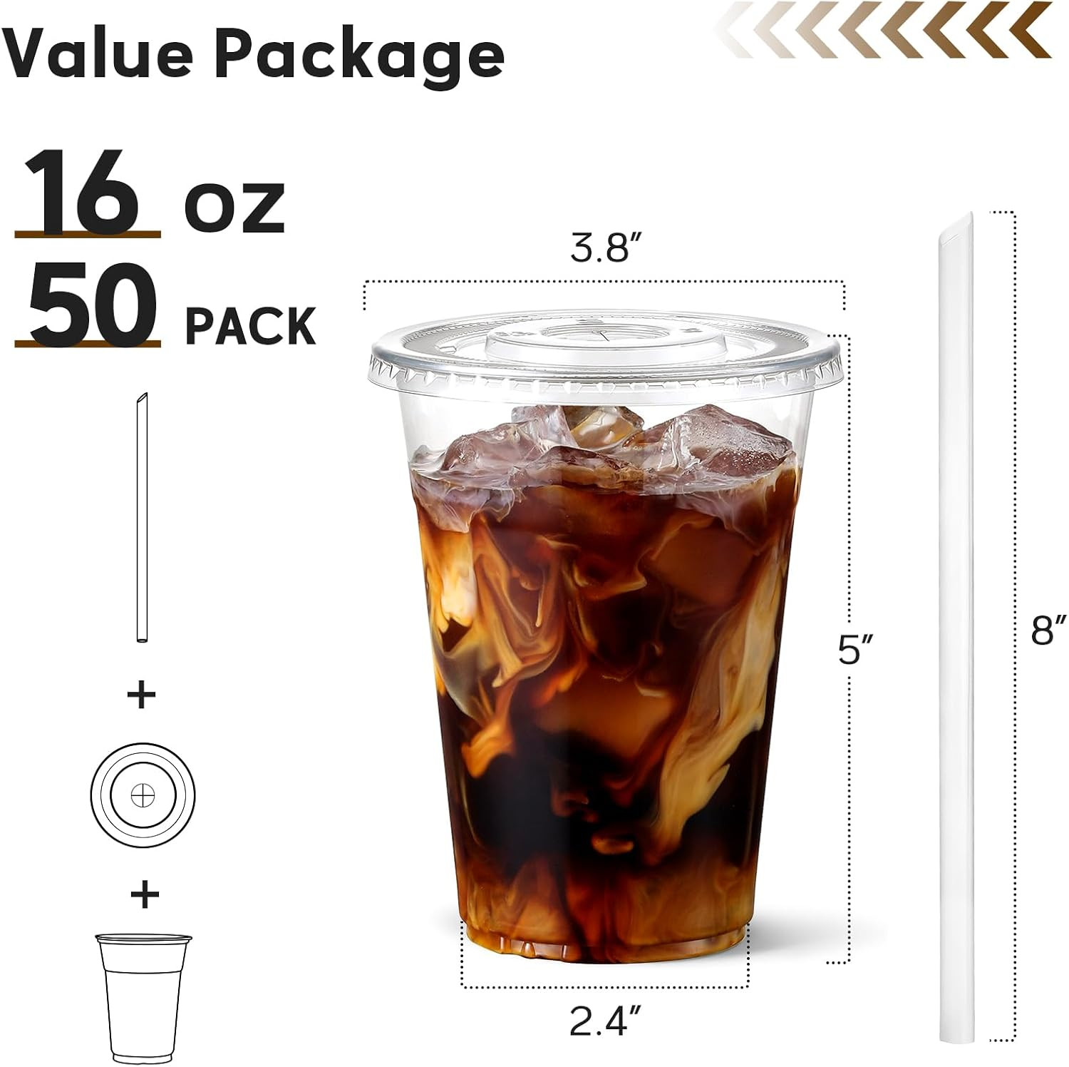 AOZITA 16 Oz Plastic Cups with Lids and Straws, 50 Pack, Disposable Iced Coffee