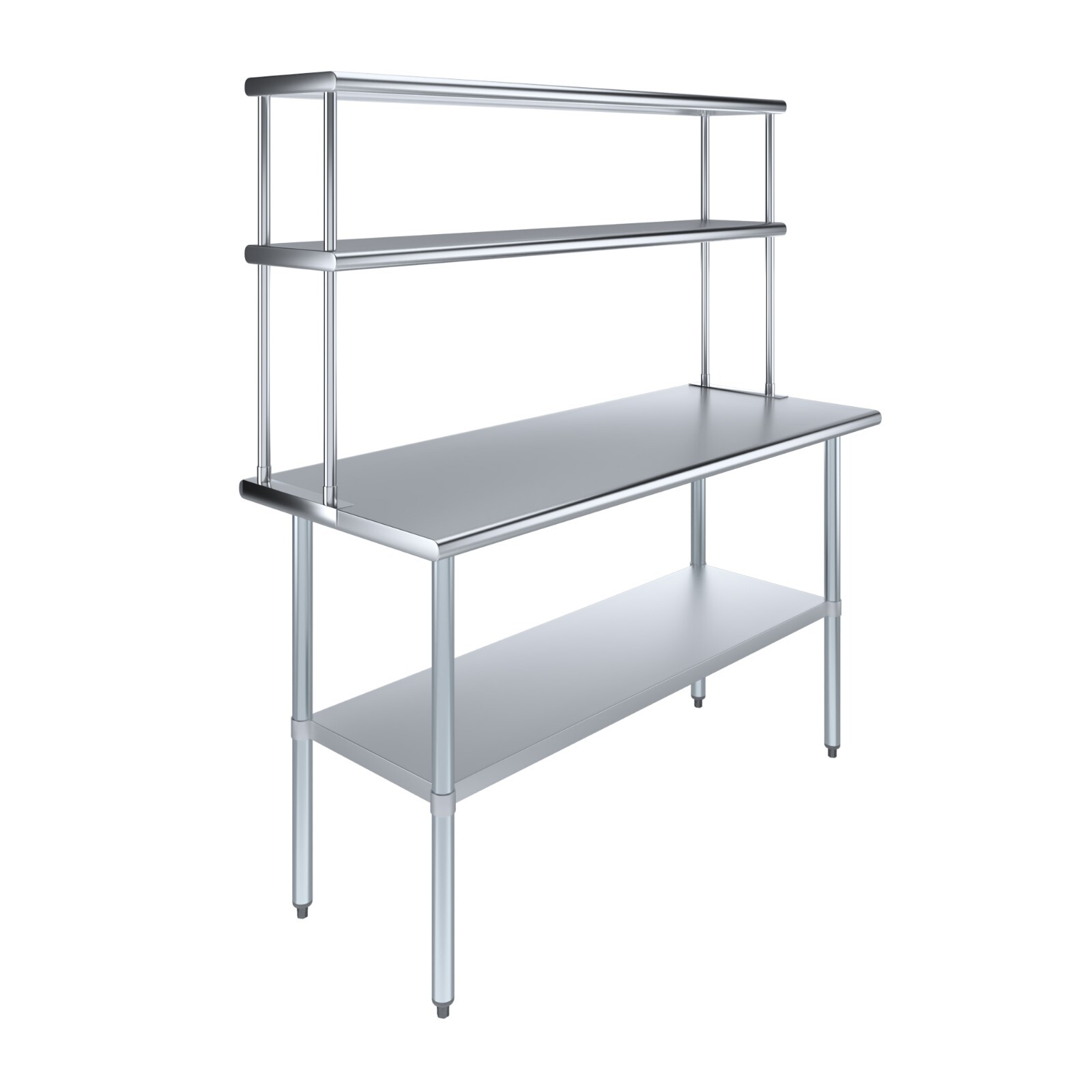 24 in. x 60 in. Stainless Steel Work Table & 12 in. Wide Double Tier Overshelf