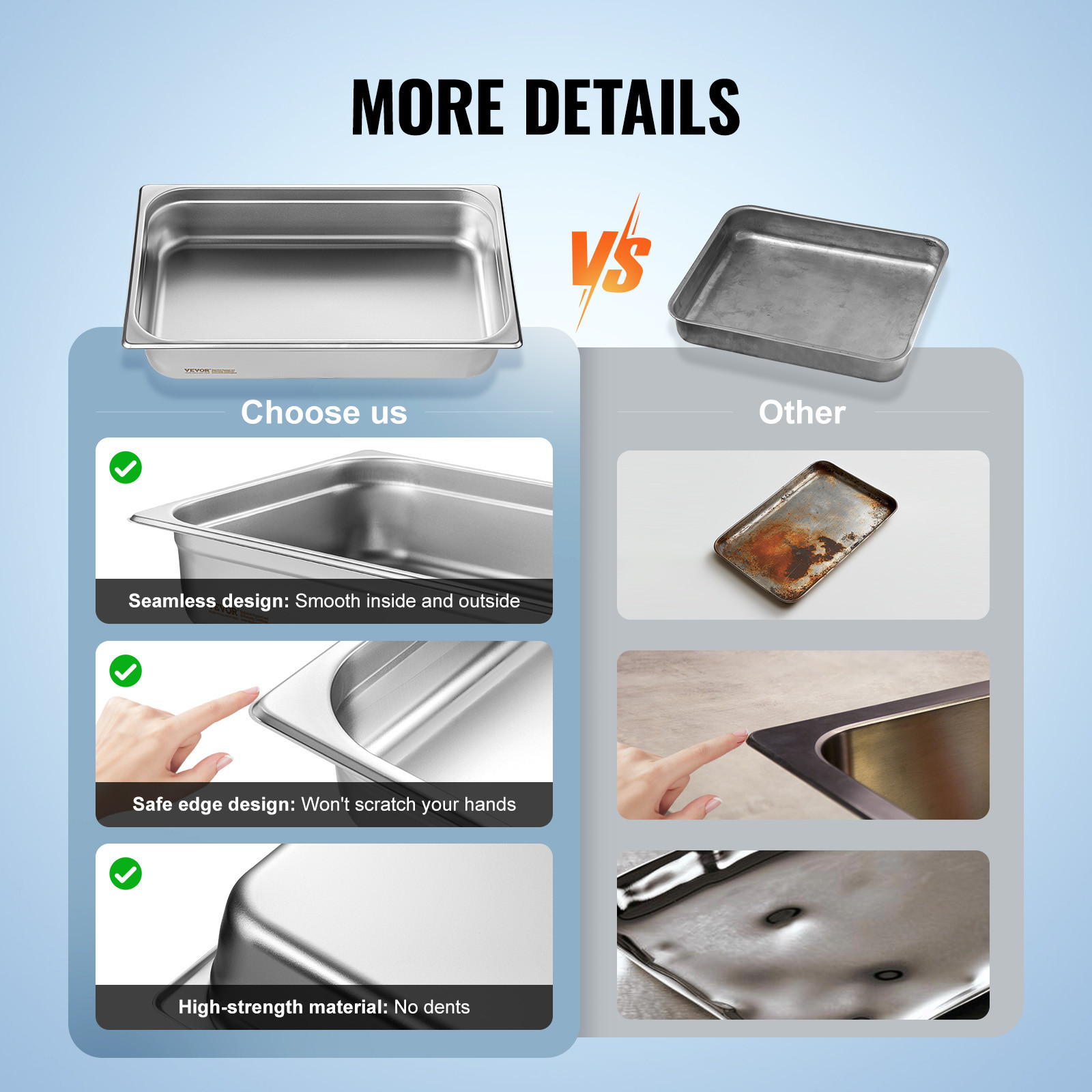 VEVOR 4 Pack Full Size Hotel Pans Steam Table Pan Stainless Steel 4″ Deep Lid