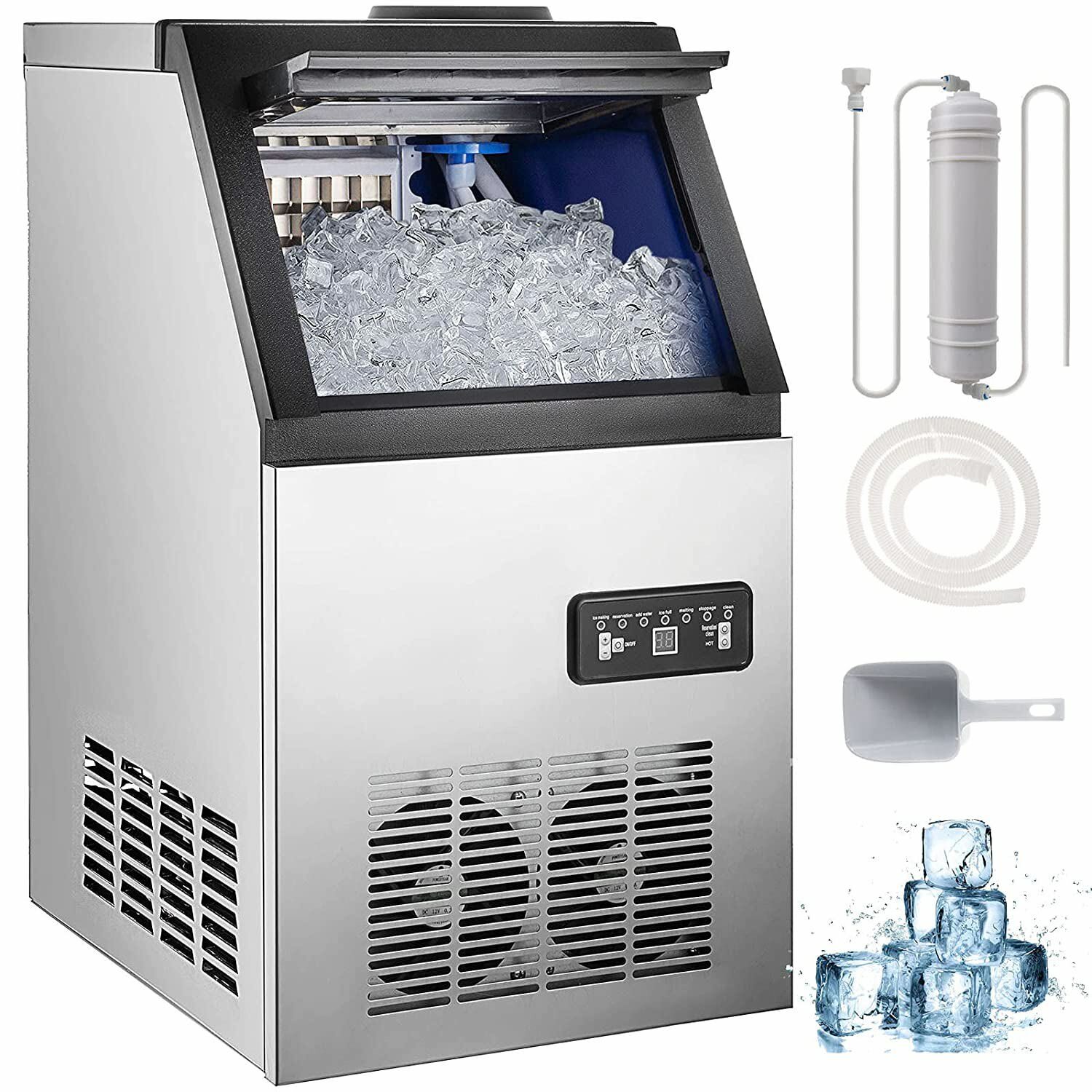 90lb Built-in Commercial Ice Maker Stainless Steel Ice Cube Machine Freestanding