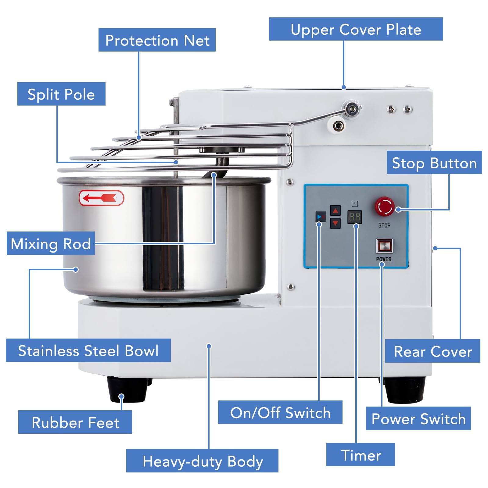 For Restaurant And Bakery Production Commercial Food Mixer 10.5 Qt 650W Dough Kn