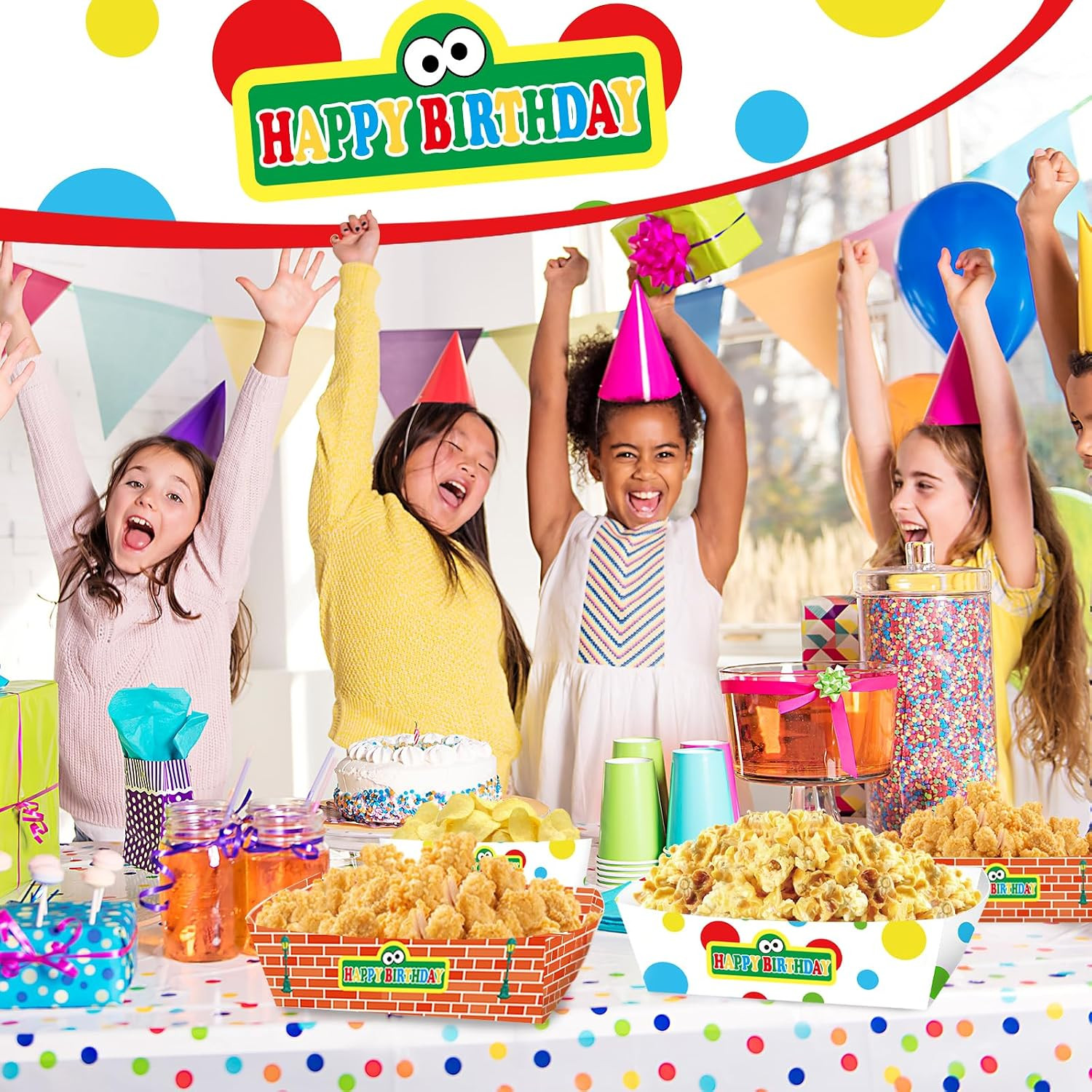 50PCS Cartoon Friends Paper Food Trays – 2.5Lb Heavy-Duty Disposable Food Boats,
