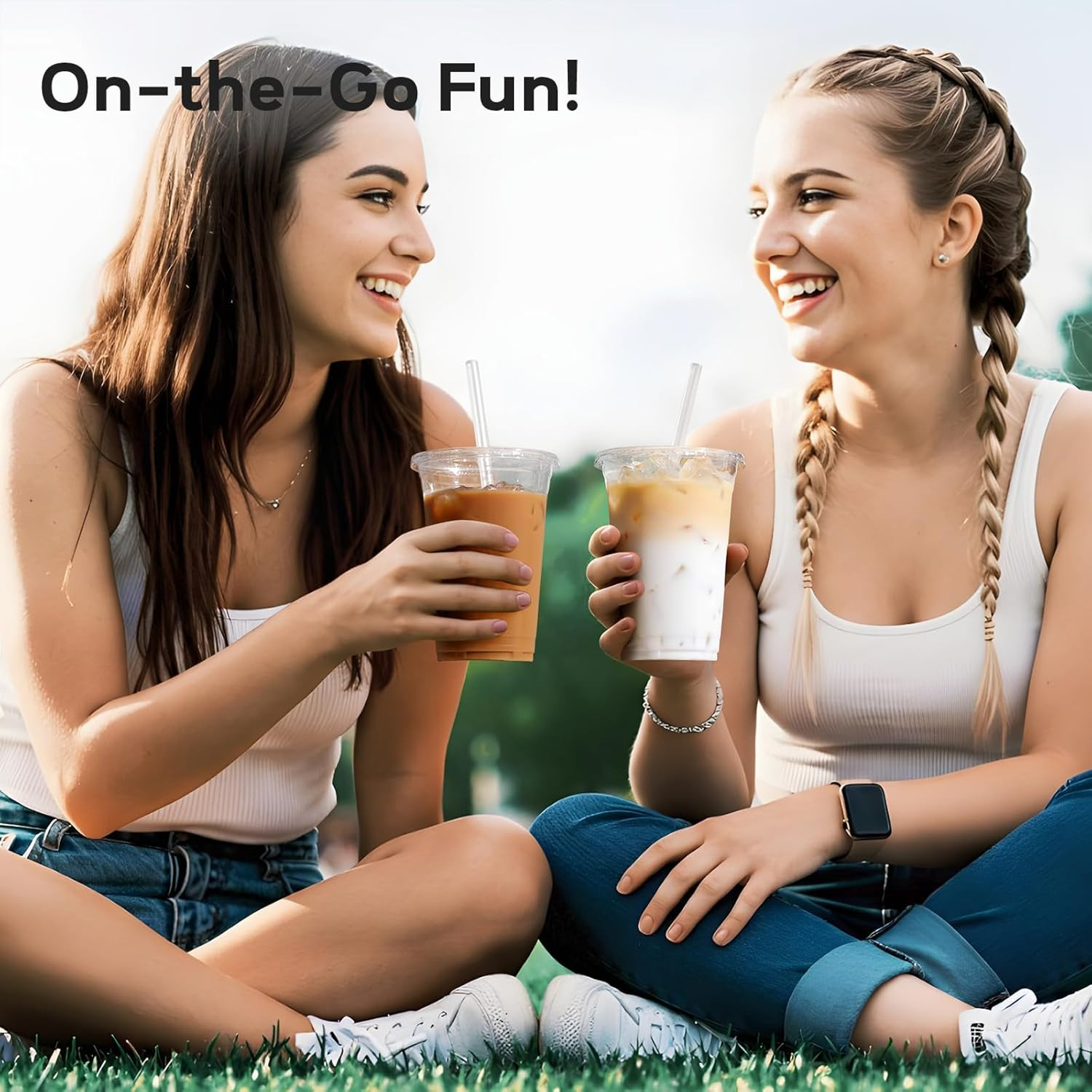 AOZITA 16 Oz Plastic Cups with Lids and Straws, 50 Pack, Disposable Iced Coffee