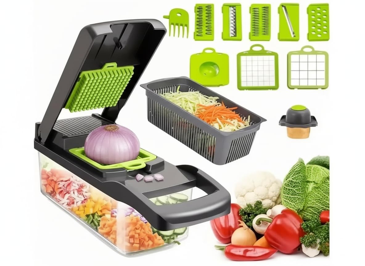 14-in-1 Vegetable Chopper with 12.5 Inches X 4.5 X 4.0 Inches, Green