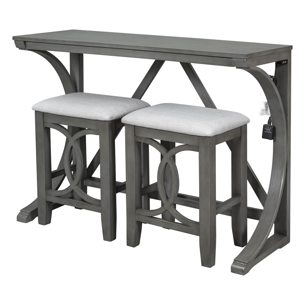 Farmhouse 3-Piece Counter Height Dining Table Set with USB Port