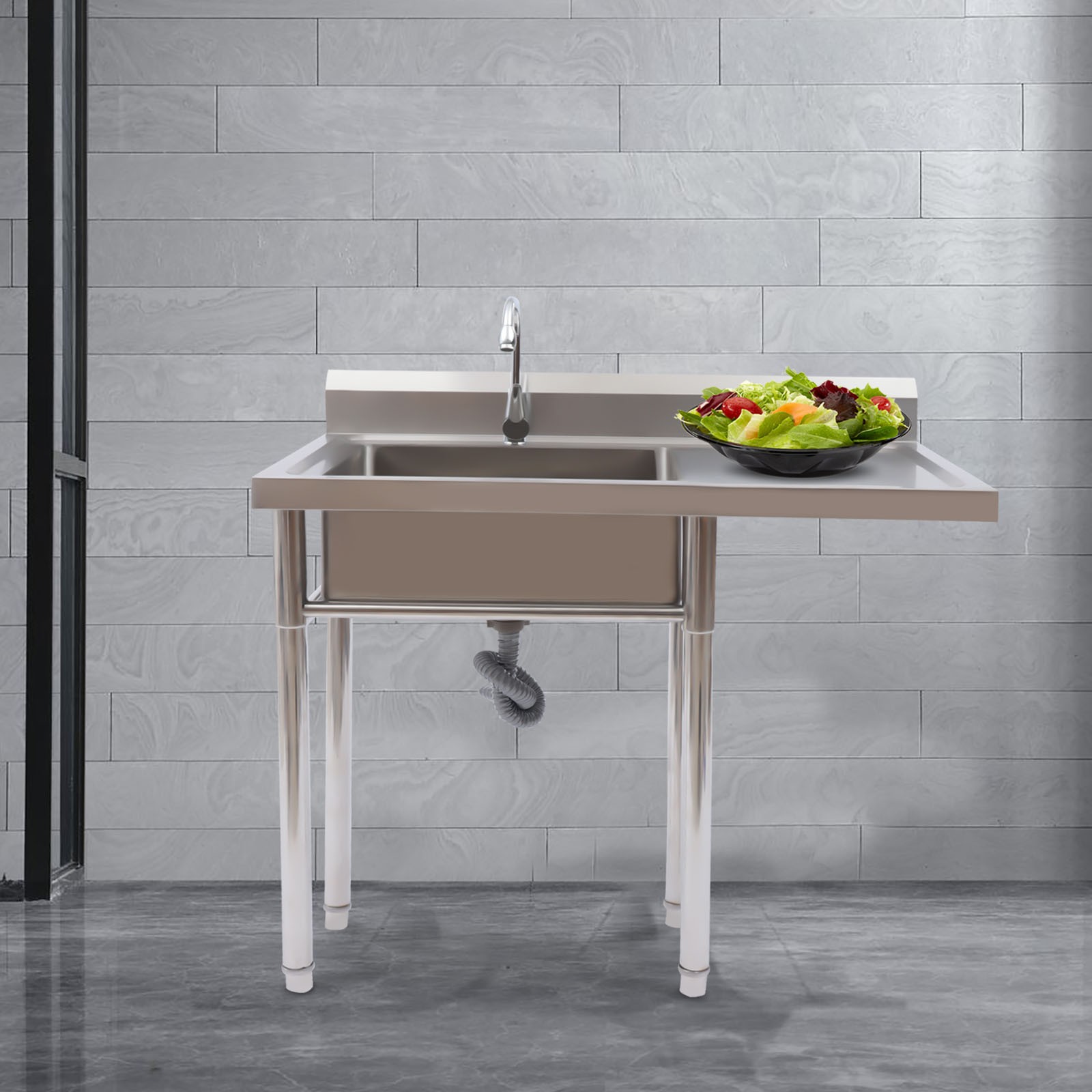 Free Standing Single Bowl Sink Commercial Restaurant Kitchen Sink with Faucet