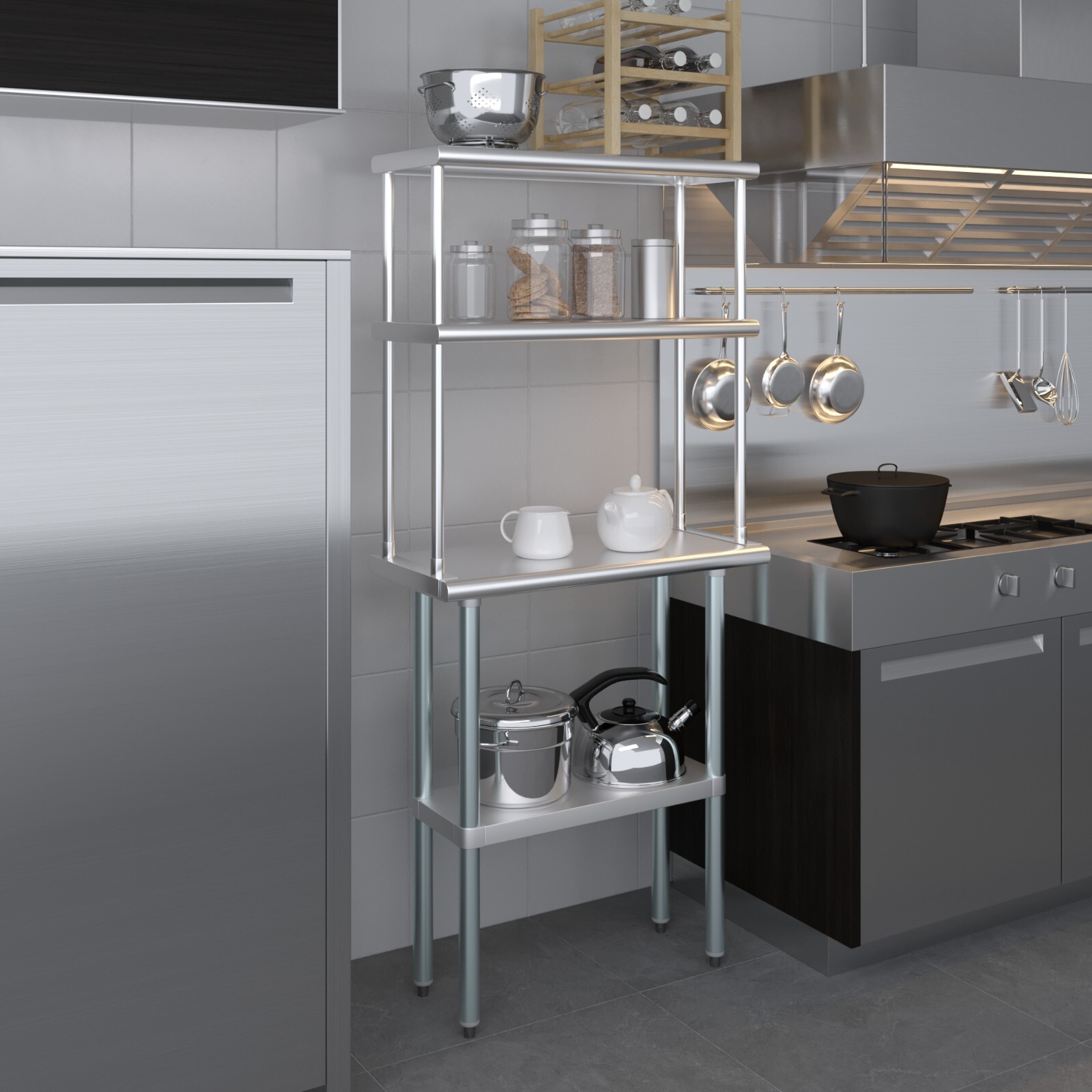 14 in. x 30 in. AmGood Stainless Steel Double Deck Over Shelf